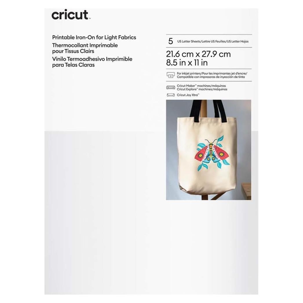 Vinilo Transferible Imprimible Cricut para Tejidos Claros 5 Hojas