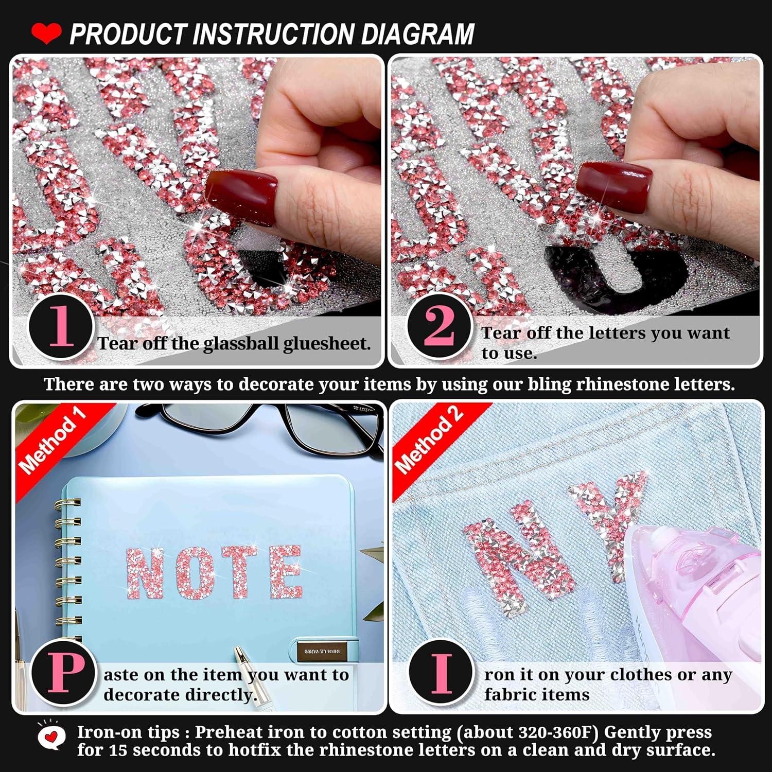 Stickers Letras Rhinestone Locacrystal 34Pcs 4cm Plata Rosa