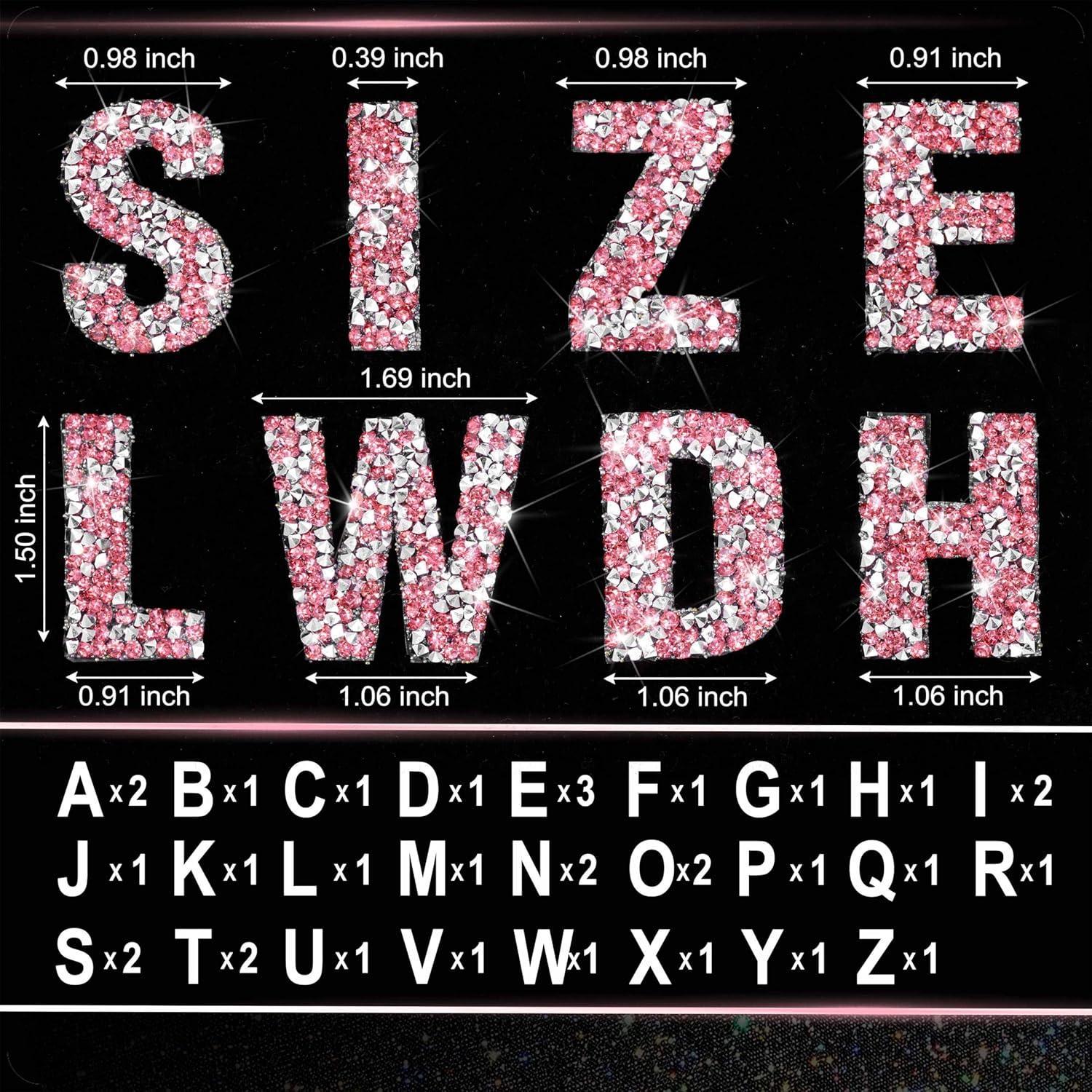 Stickers Letras Rhinestone Locacrystal 34Pcs 4cm Plata Rosa