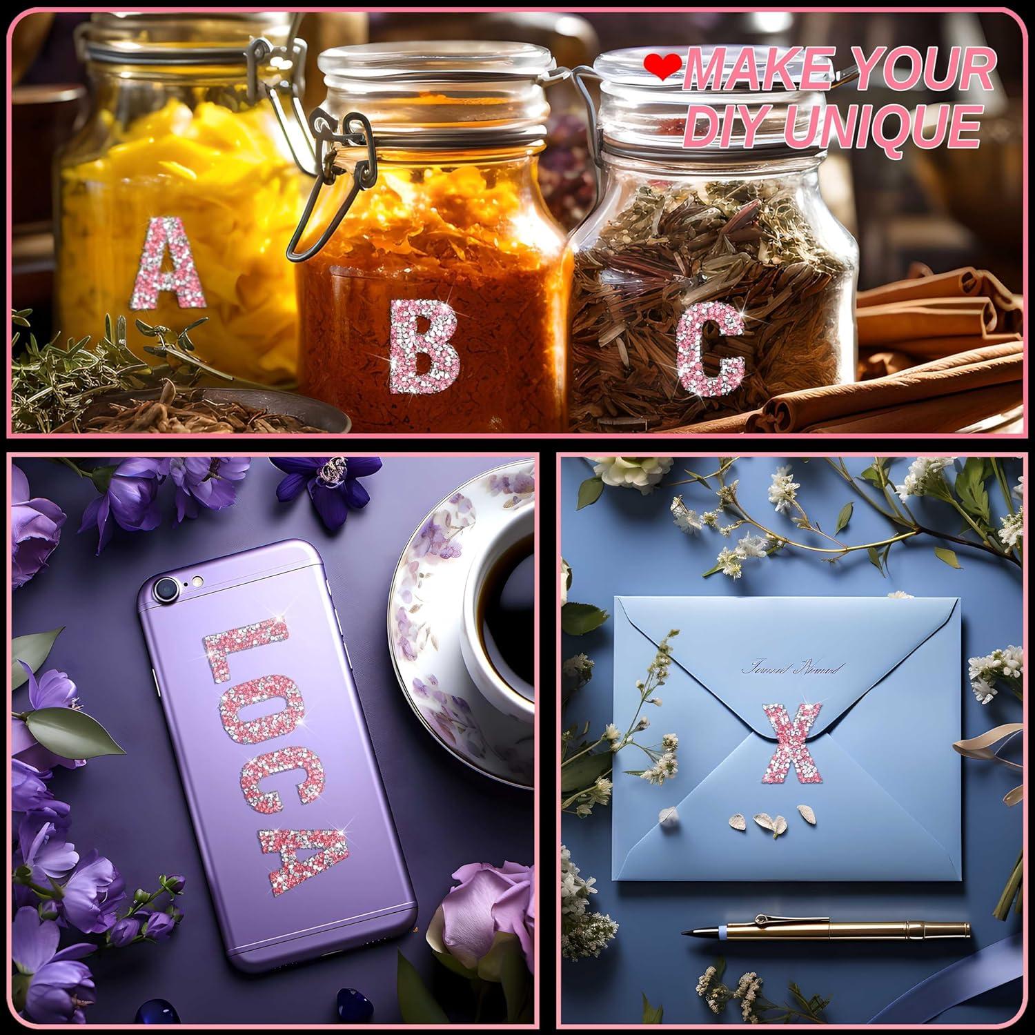 Stickers Letras Rhinestone Locacrystal 34Pcs 4cm Plata Rosa