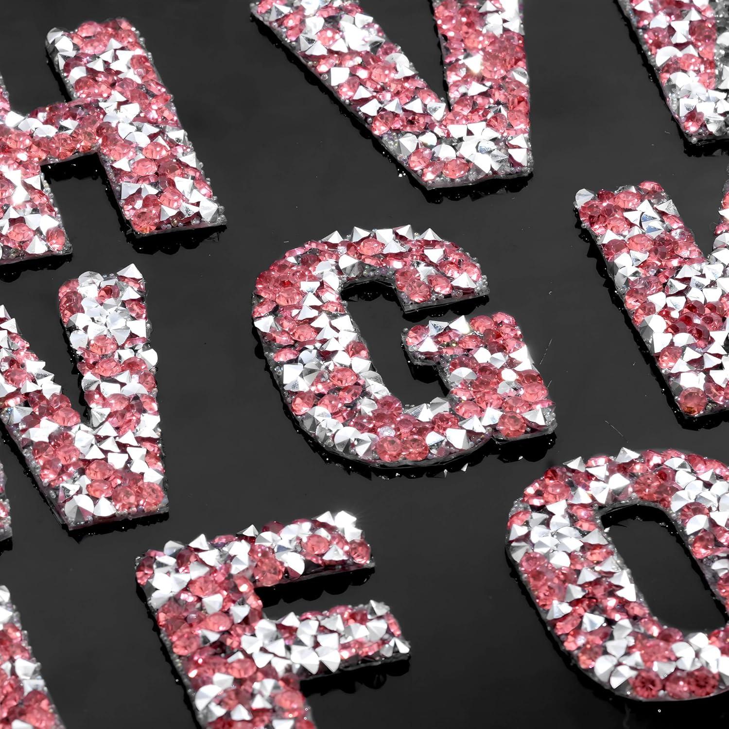 Stickers Letras Rhinestone Locacrystal 34Pcs 4cm Plata Rosa