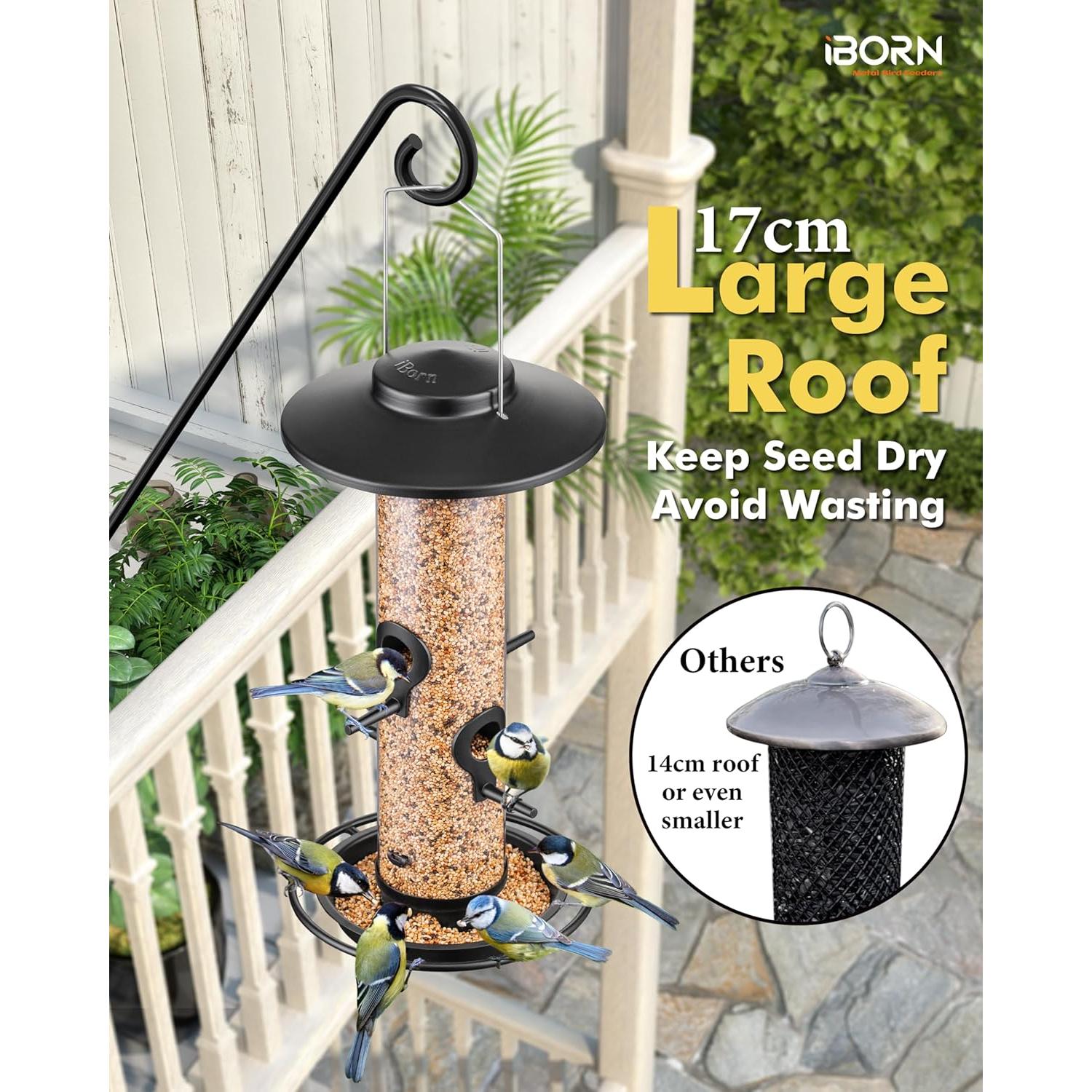 Comedero de Metal iBorn para Aves 0.91 kg con Techo 17 cm