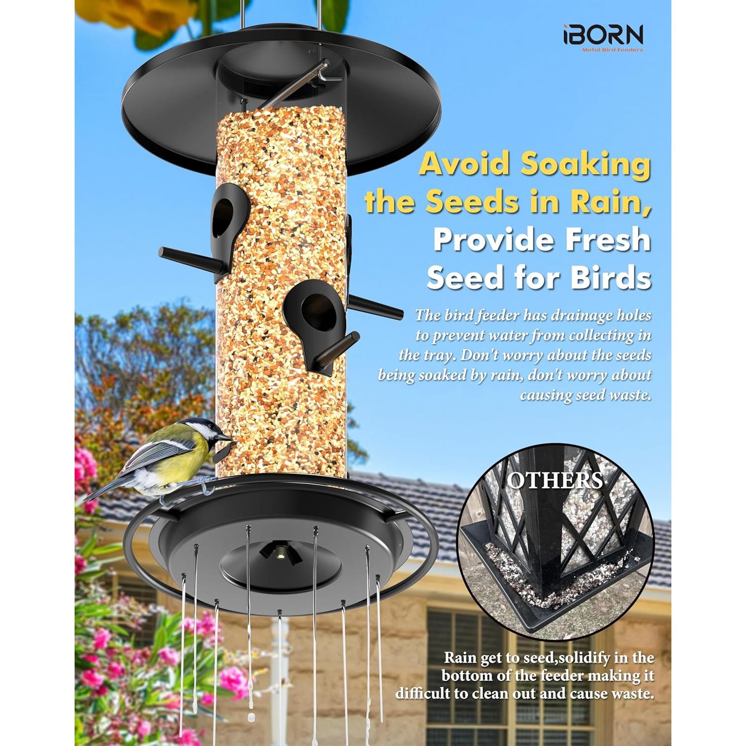 Comedero de Metal iBorn para Aves 0.91 kg con Techo 17 cm