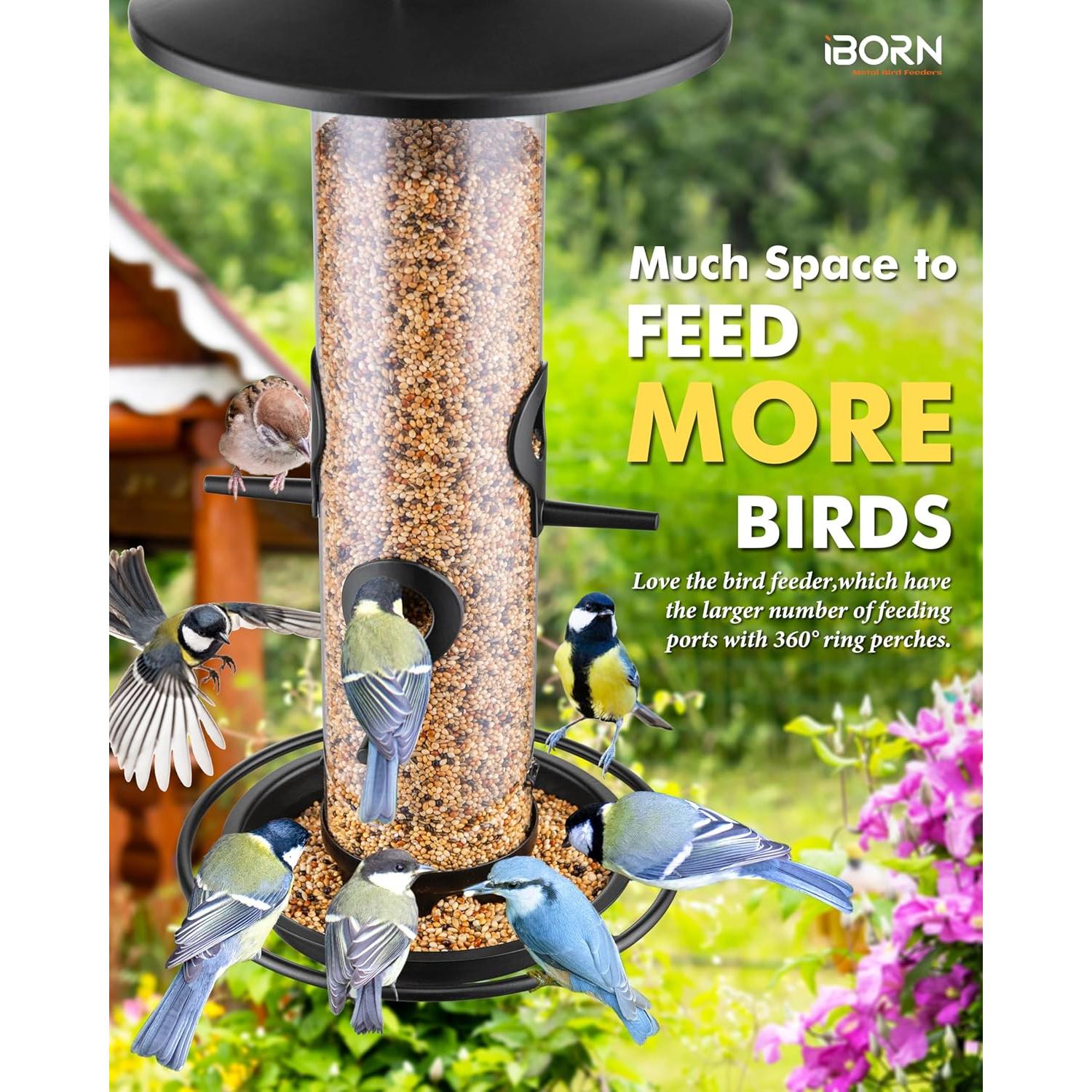 Comedero de Metal iBorn para Aves 0.91 kg con Techo 17 cm