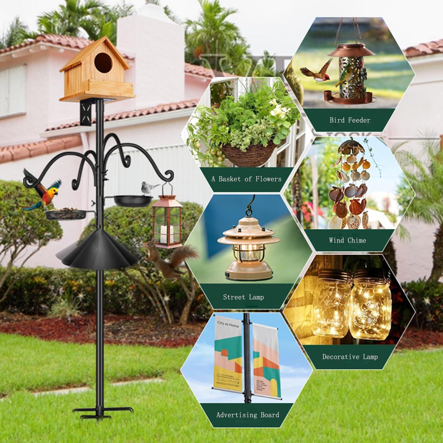 Poste de Alimentador de Aves HXYQMMY 2.34m con 4 Ganchos y Baffle