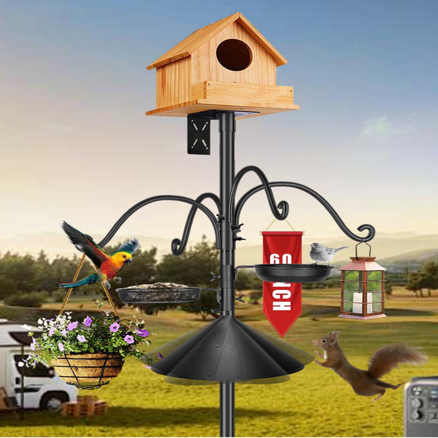 Poste de Alimentador de Aves HXYQMMY 2.34m con 4 Ganchos y Baffle