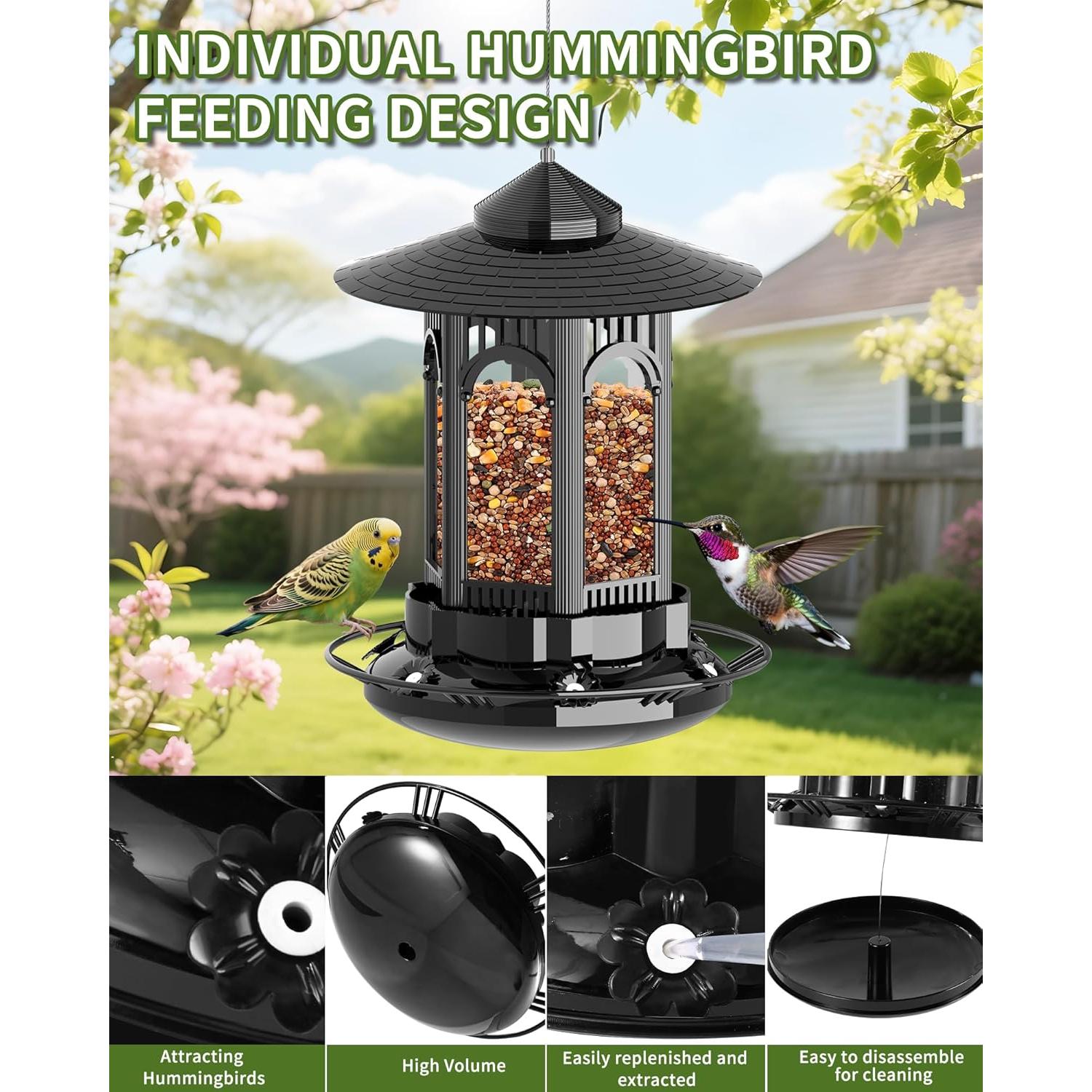 Comedero Colgante para Aves COJOSQC Negro 1.84L Antiarácnido