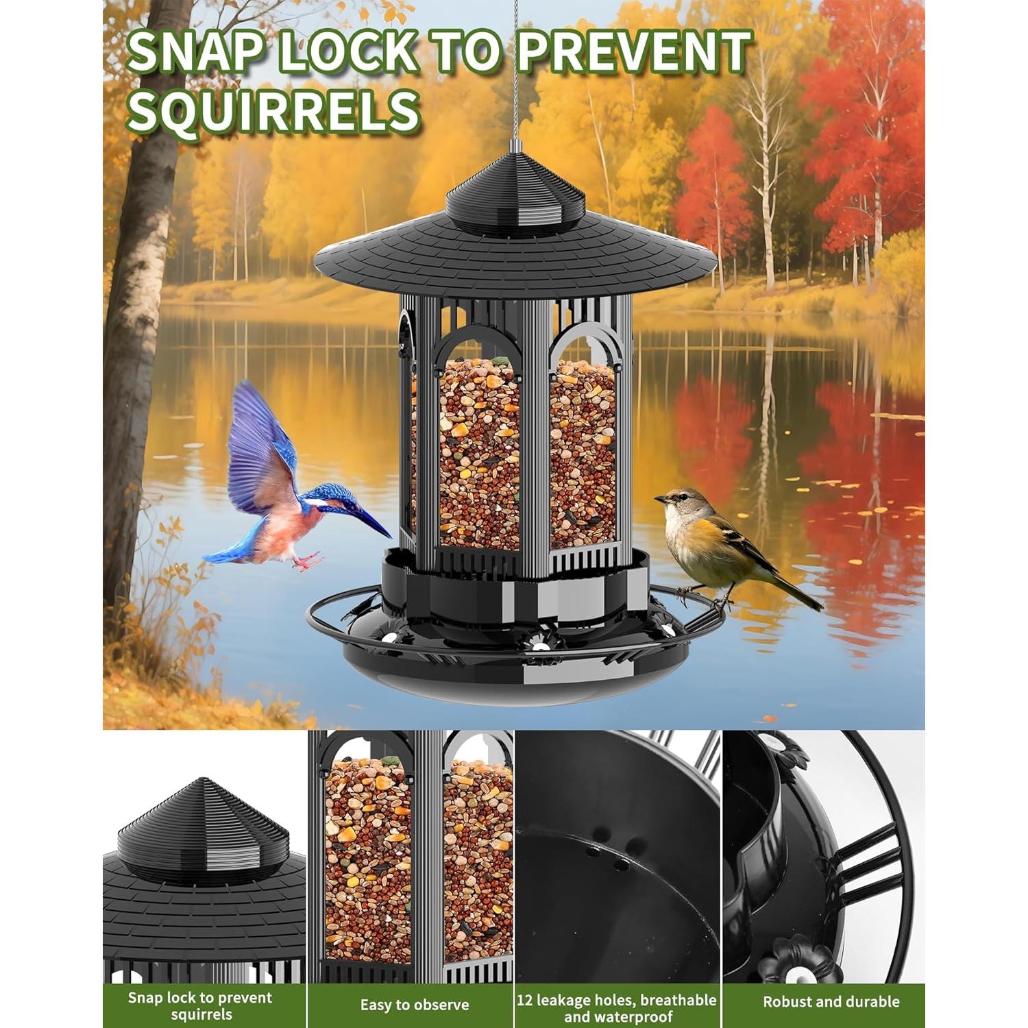 Comedero Colgante para Aves COJOSQC Negro 1.84L Antiarácnido