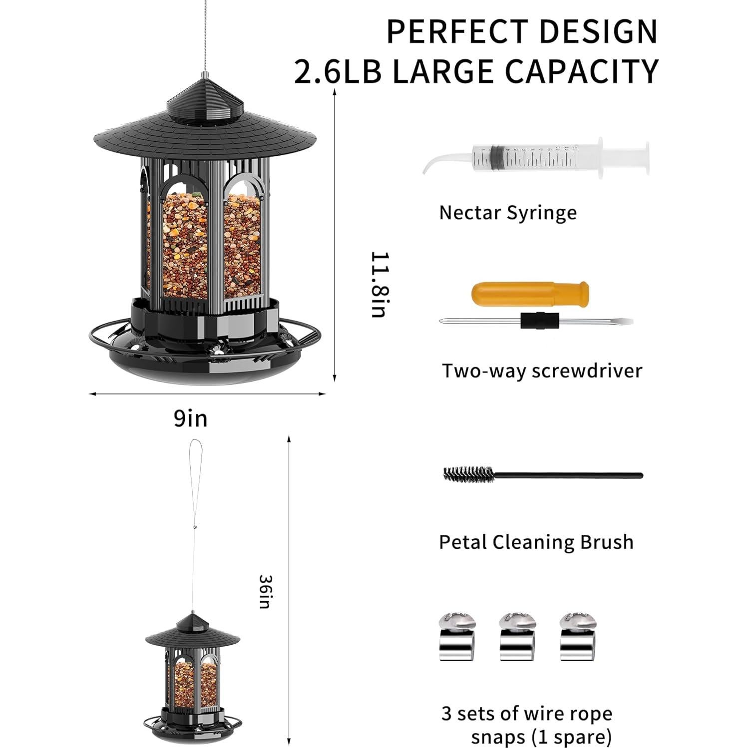 Comedero Colgante para Aves COJOSQC Negro 1.84L Antiarácnido