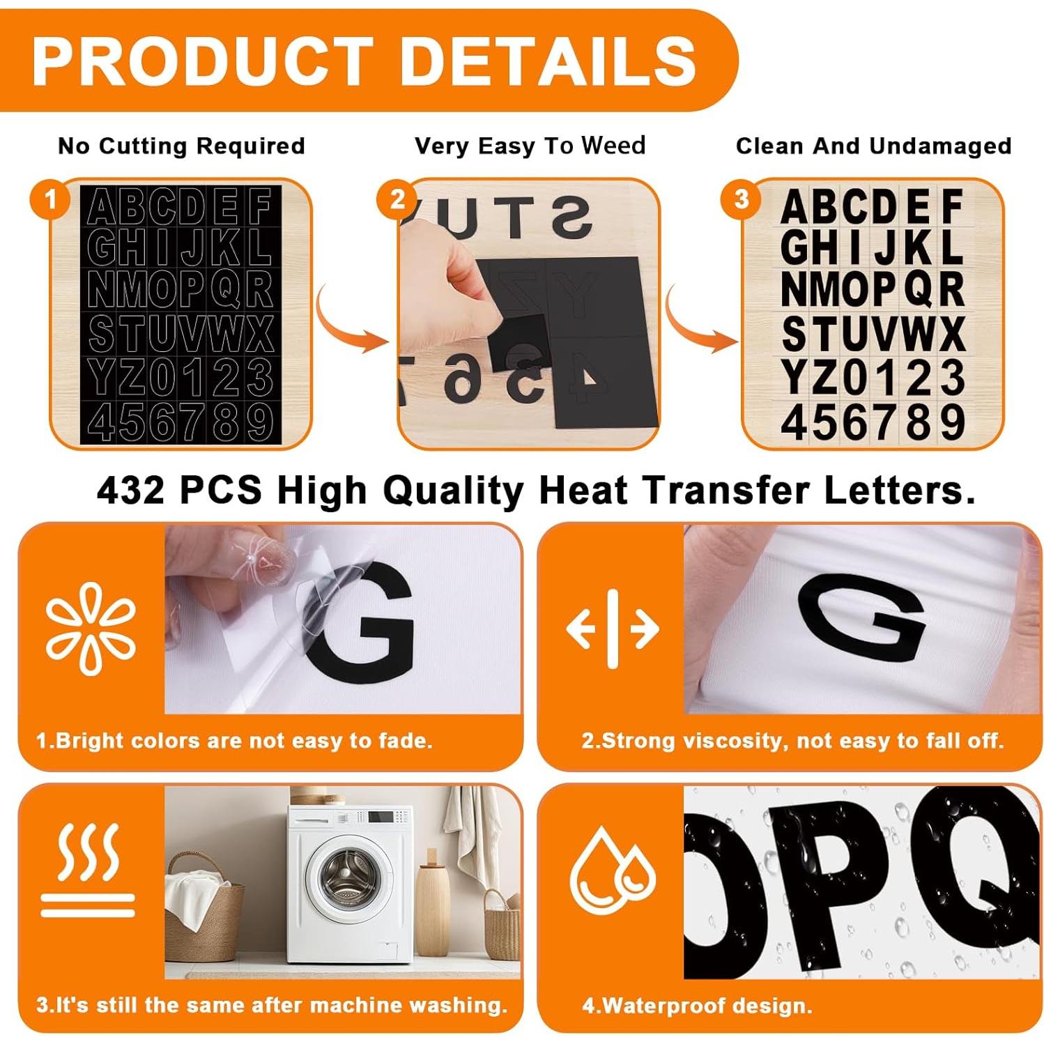 Letras Termoadhesivas TECKWRAP 12 Hojas 432 Piezas Vinilo