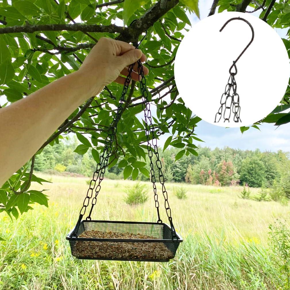 Evelots Hanging Bird Feeder Tray-4 Pack- Sturdy Metal Mesh Seed & Suet Platform-Attract Wild Birds in Backyard-Long 16 Inch Metal Chain-Water Drains Out