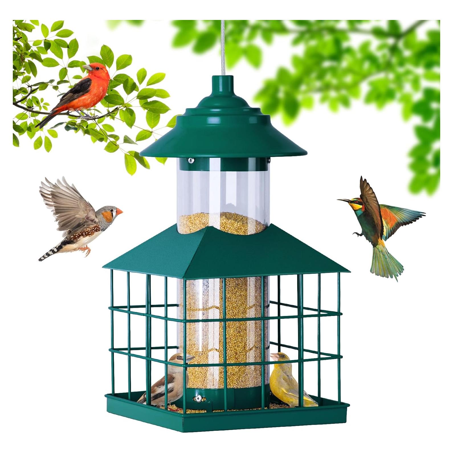 Comedero Colgante para Aves Maansfy 1.7KG Metal Verde Resistente