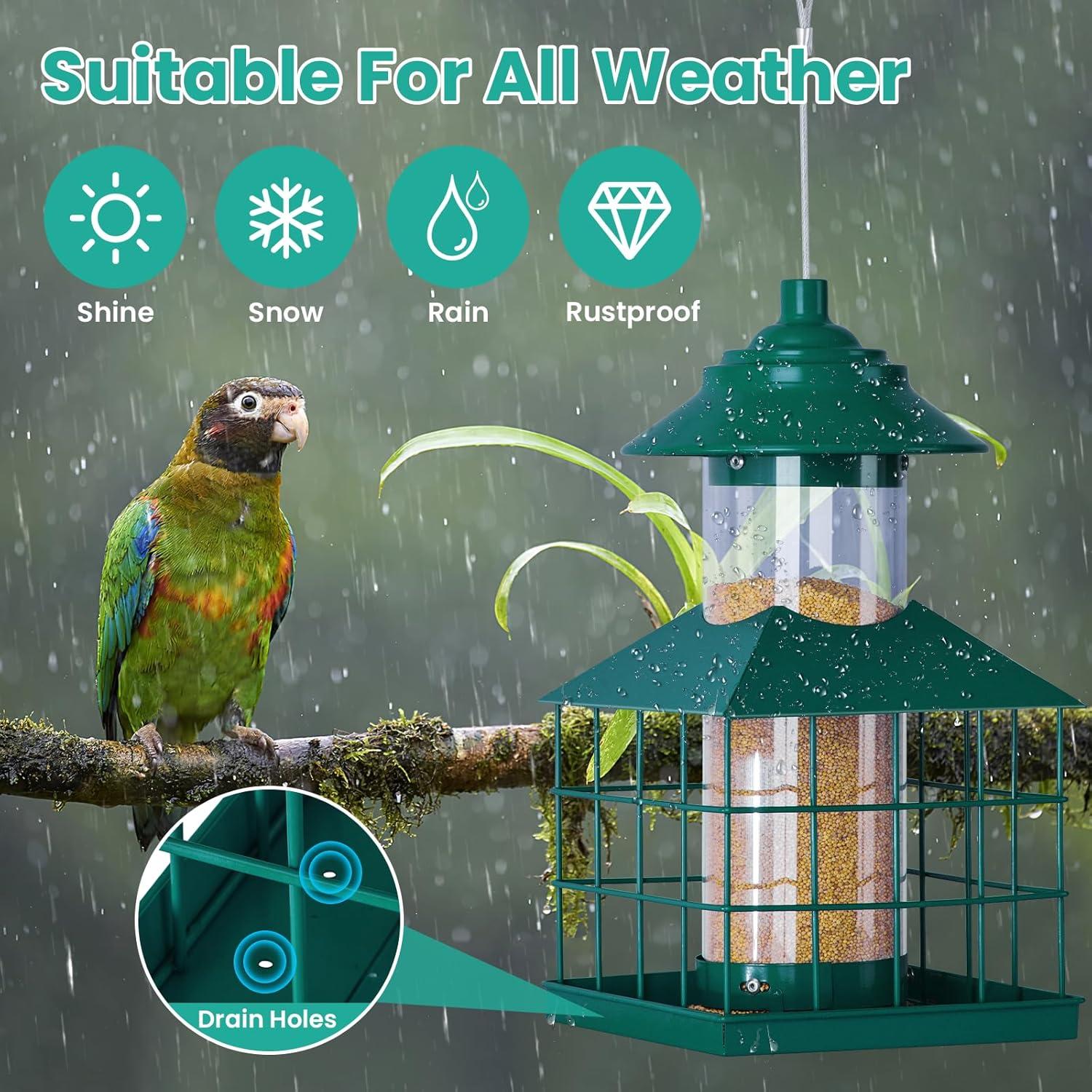 Comedero Colgante para Aves Maansfy 1.7KG Metal Verde Resistente