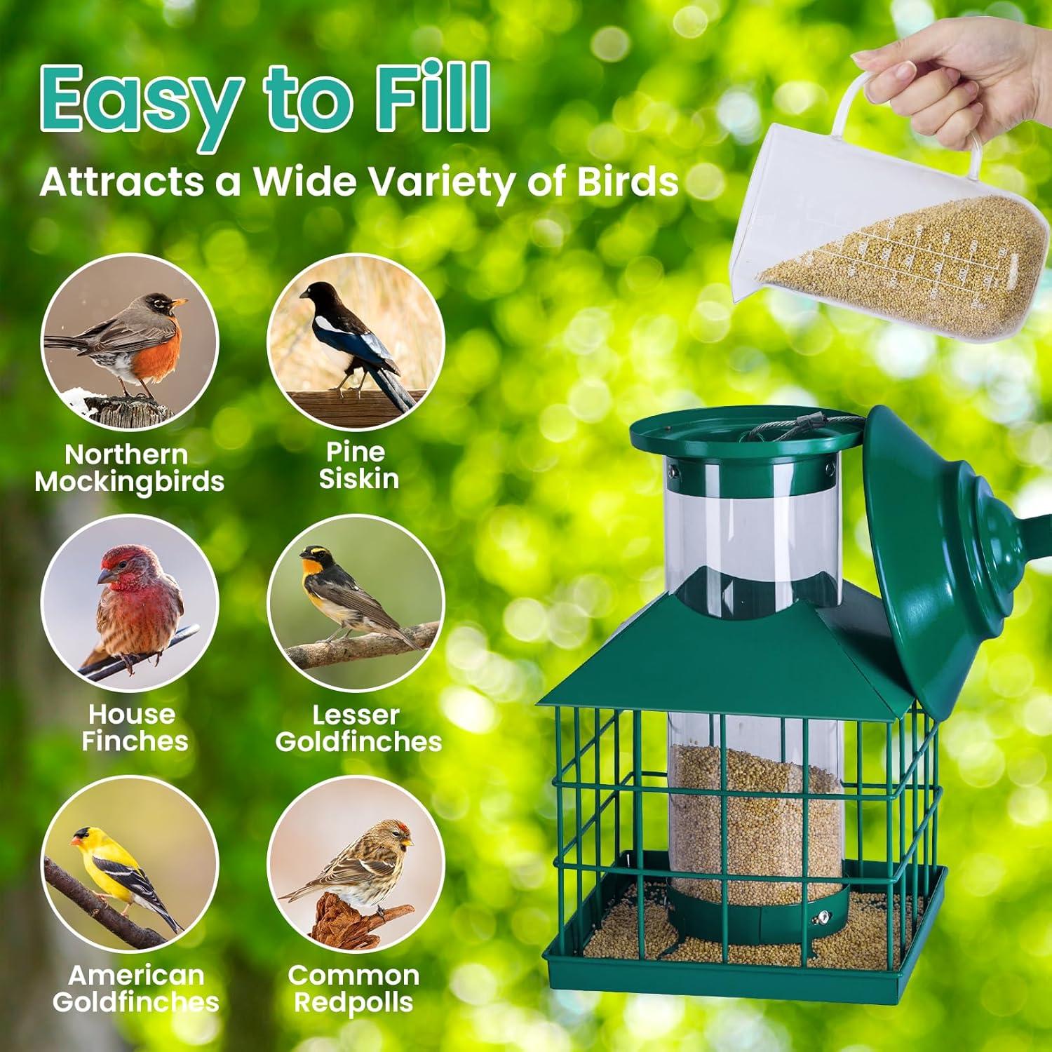 Comedero Colgante para Aves Maansfy 1.7KG Metal Verde Resistente