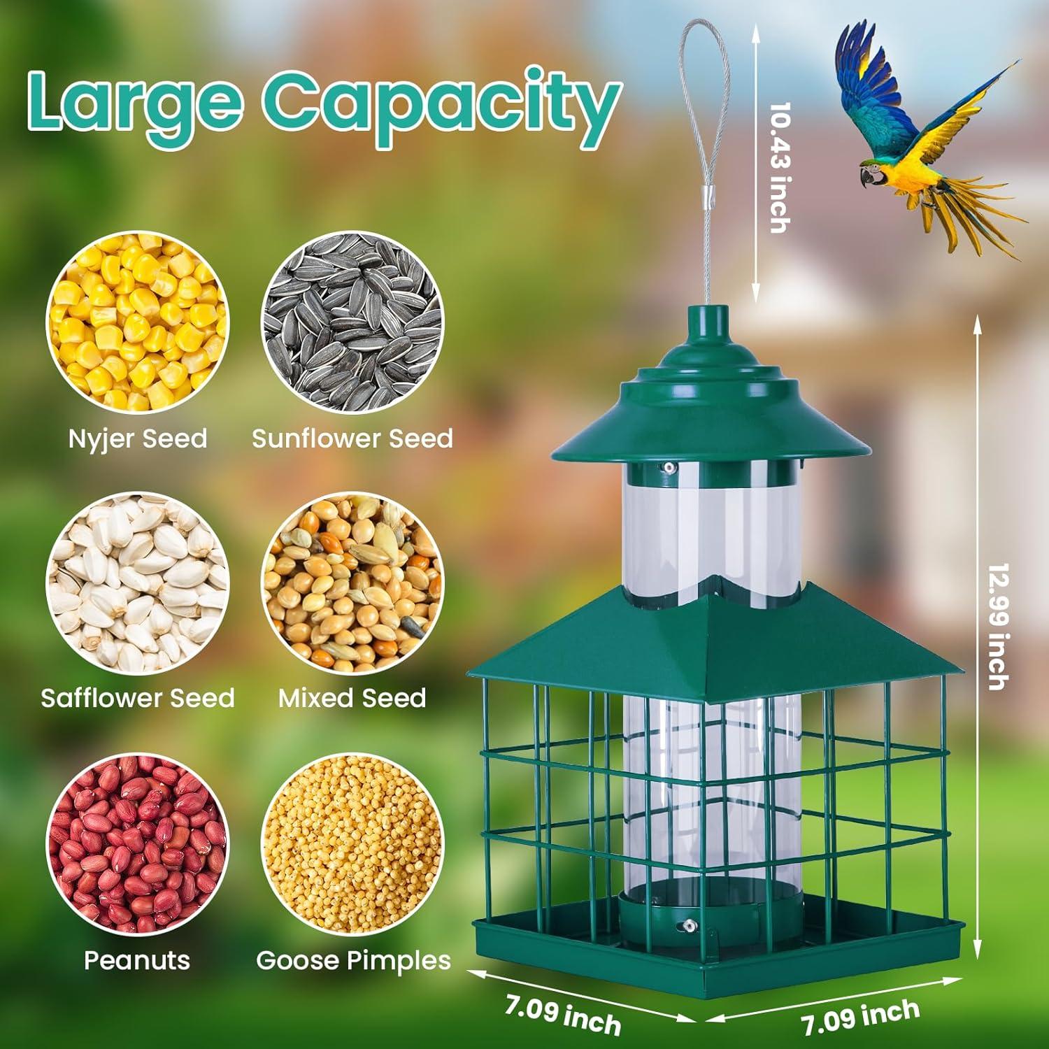 Comedero Colgante para Aves Maansfy 1.7KG Metal Verde Resistente