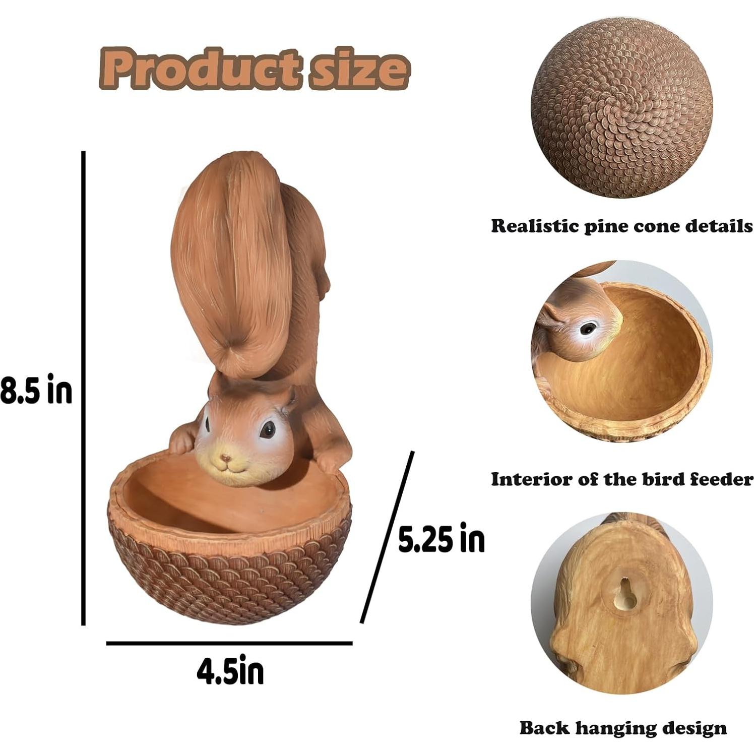 Alimentador de Aves AMOYYT Estatuilla de Ardilla 13.34x11.43x21.59 cm