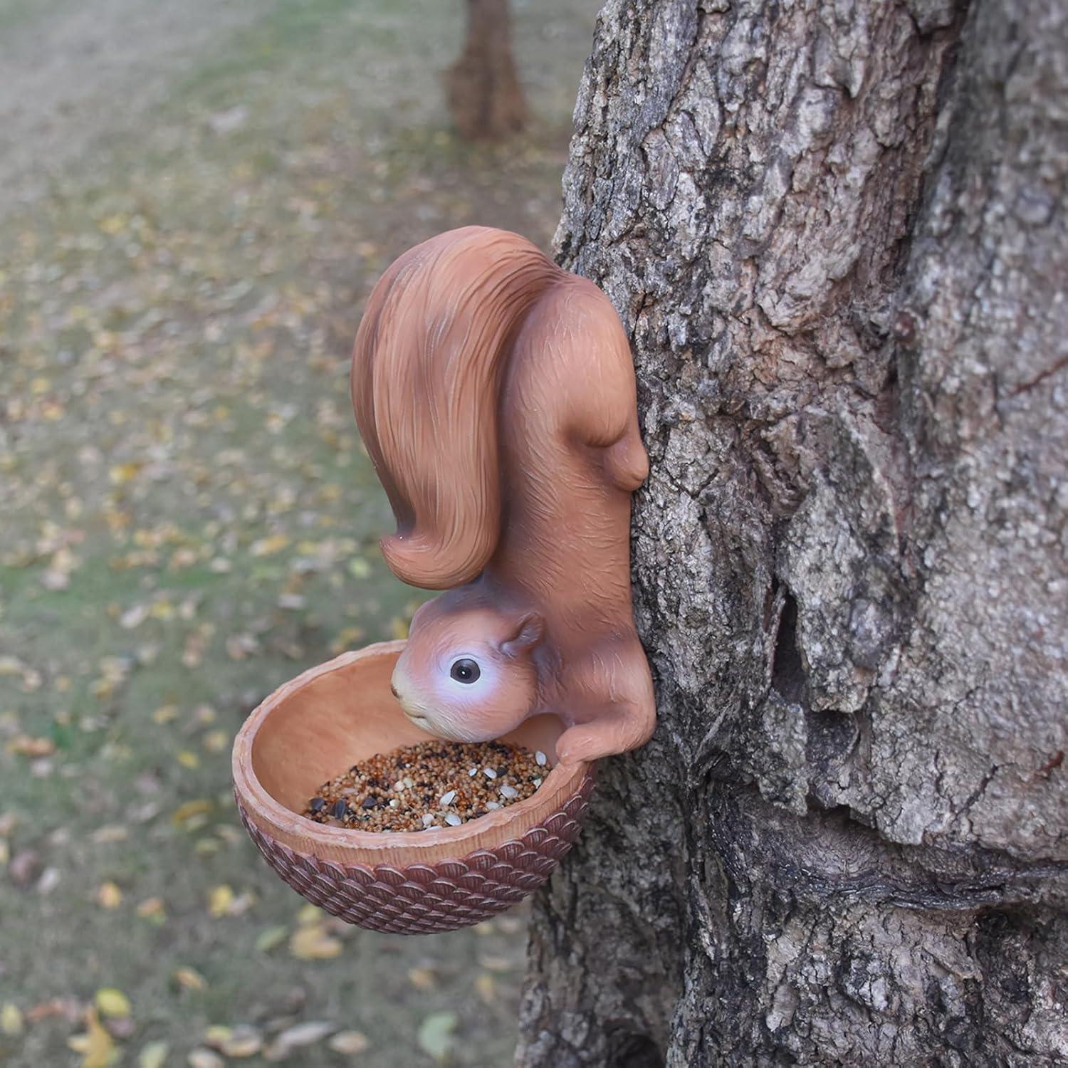 Alimentador de Aves AMOYYT Estatuilla de Ardilla 13.34x11.43x21.59 cm