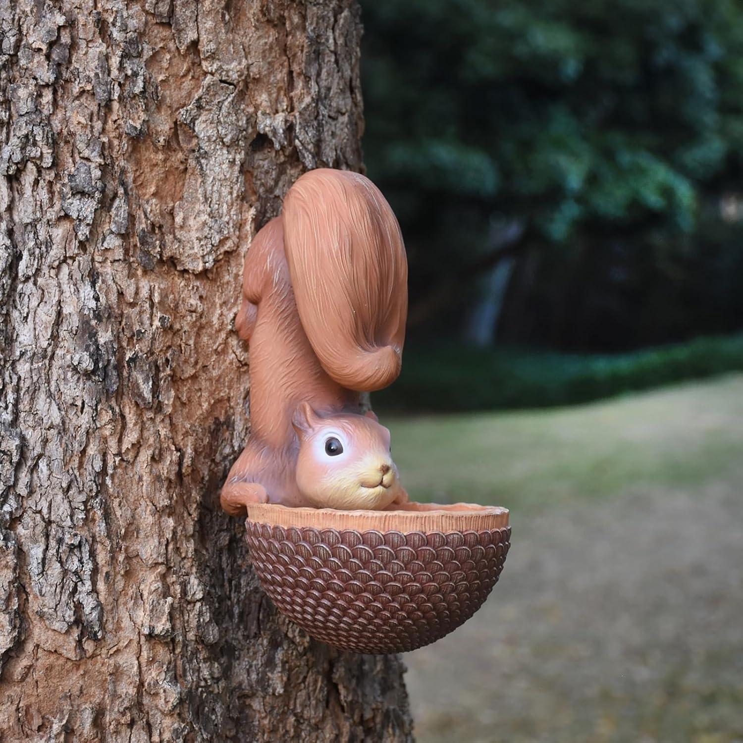 Alimentador de Aves AMOYYT Estatuilla de Ardilla 13.34x11.43x21.59 cm