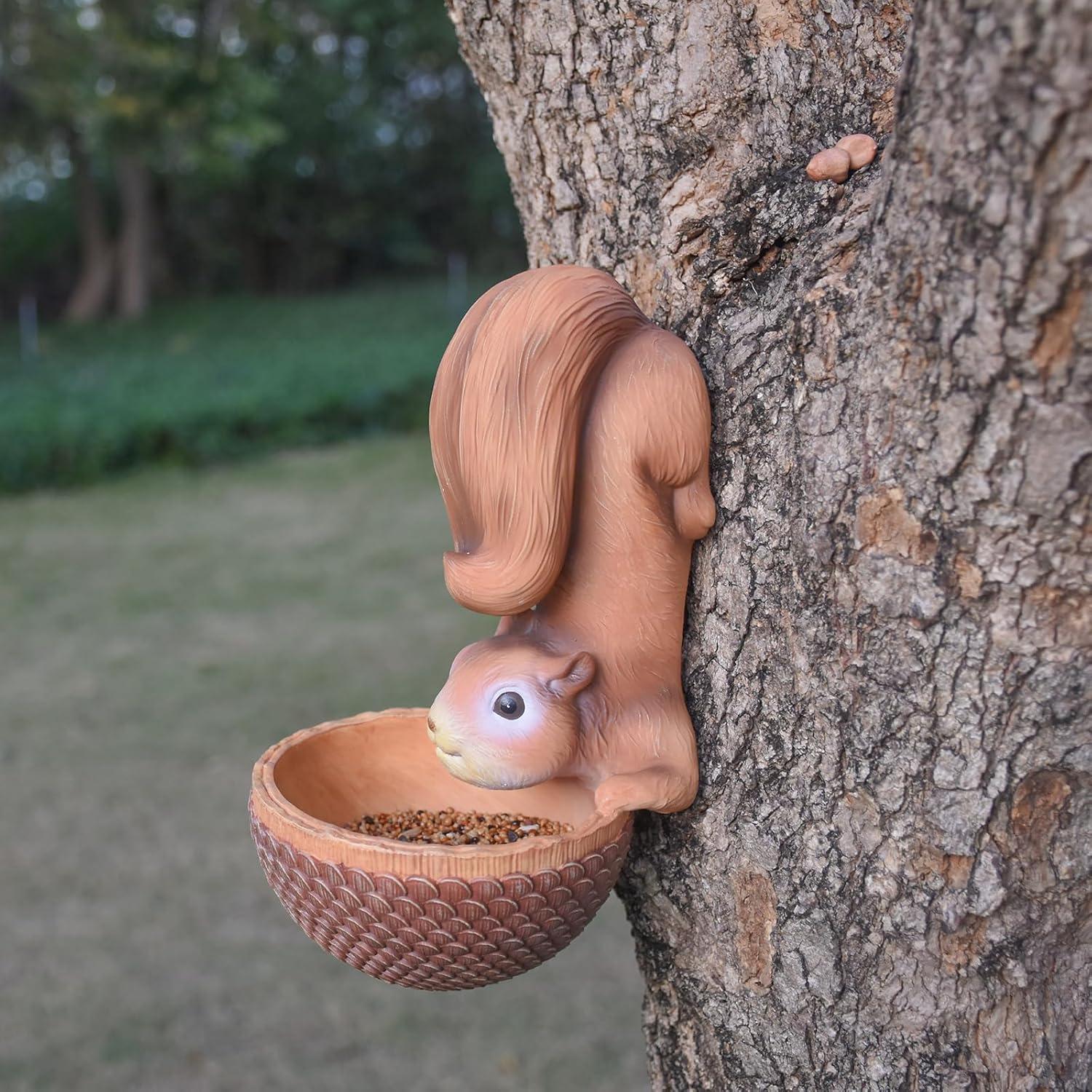 Alimentador de Aves AMOYYT Estatuilla de Ardilla 13.34x11.43x21.59 cm