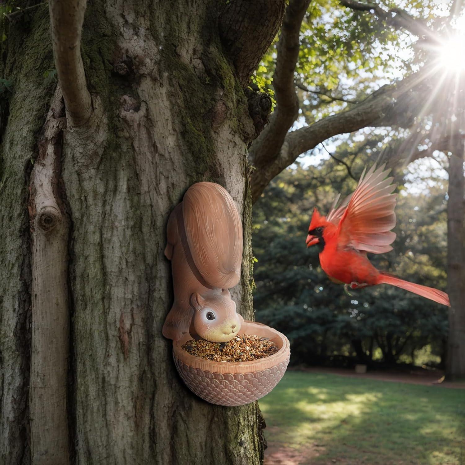 Alimentador de Aves AMOYYT Estatuilla de Ardilla 13.34x11.43x21.59 cm