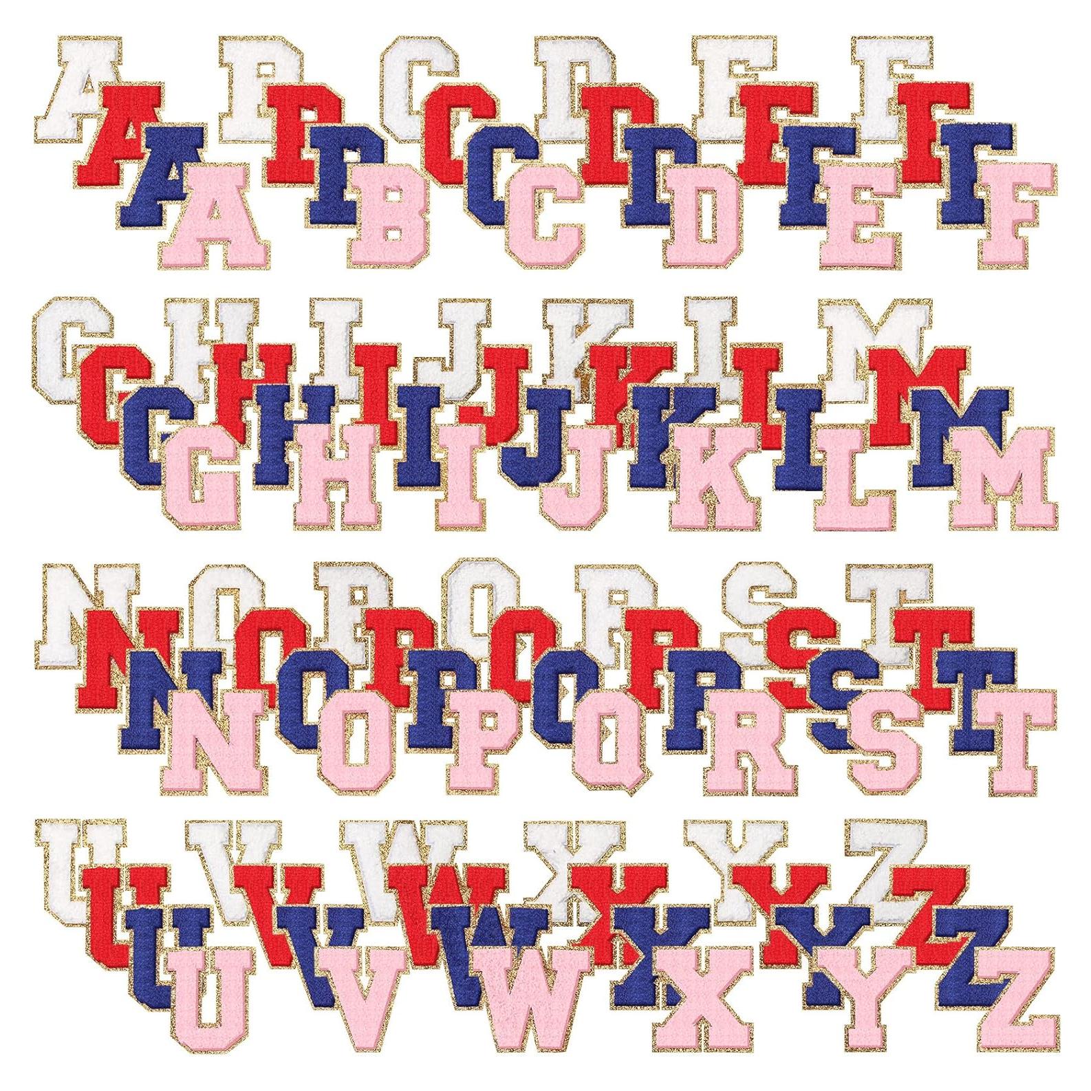 104 Parches Bordados Letras A-Z Geosar 6 cm Color Brillante