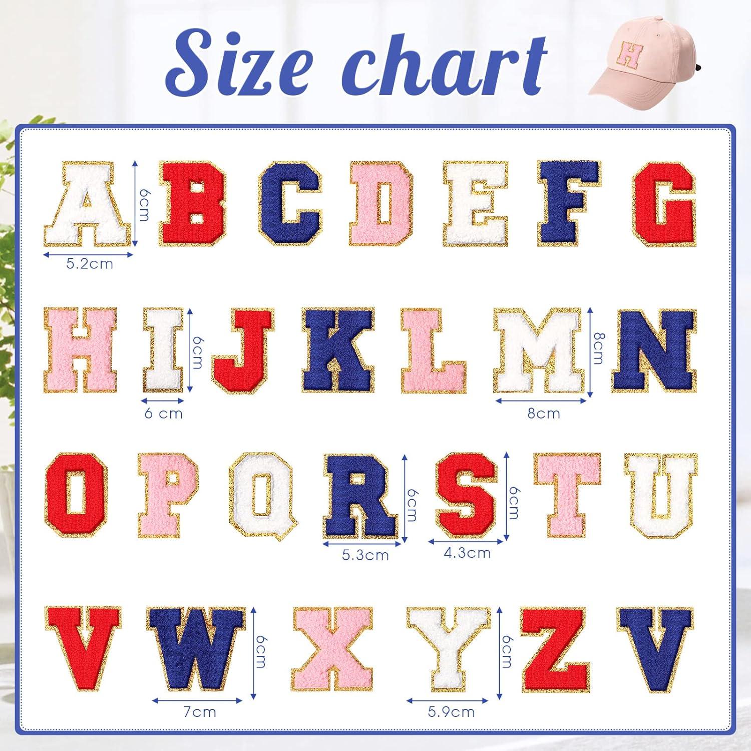 104 Parches Bordados Letras A-Z Geosar 6 cm Color Brillante