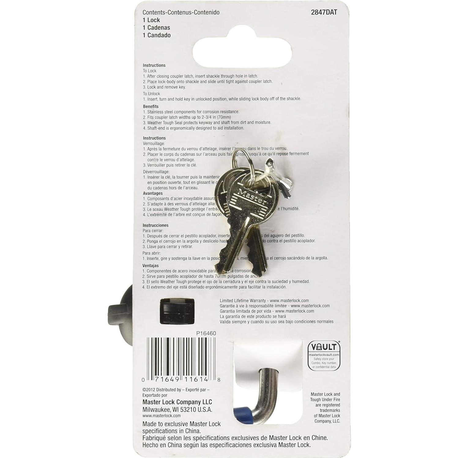 Cerradura de Remolque Master Lock 2847DAT Ajustable Acero Inoxidable