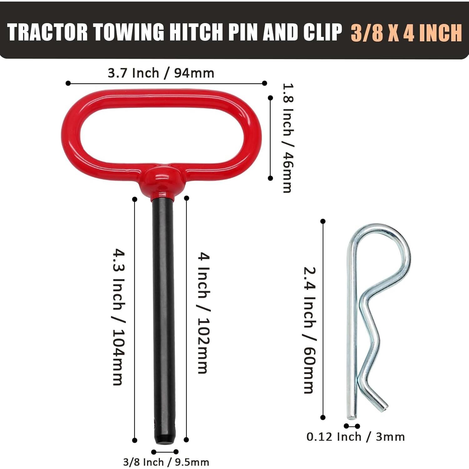 Pasador de Remolque Qjaiune 2 Pcs 3/8" x 10.16 cm Acero