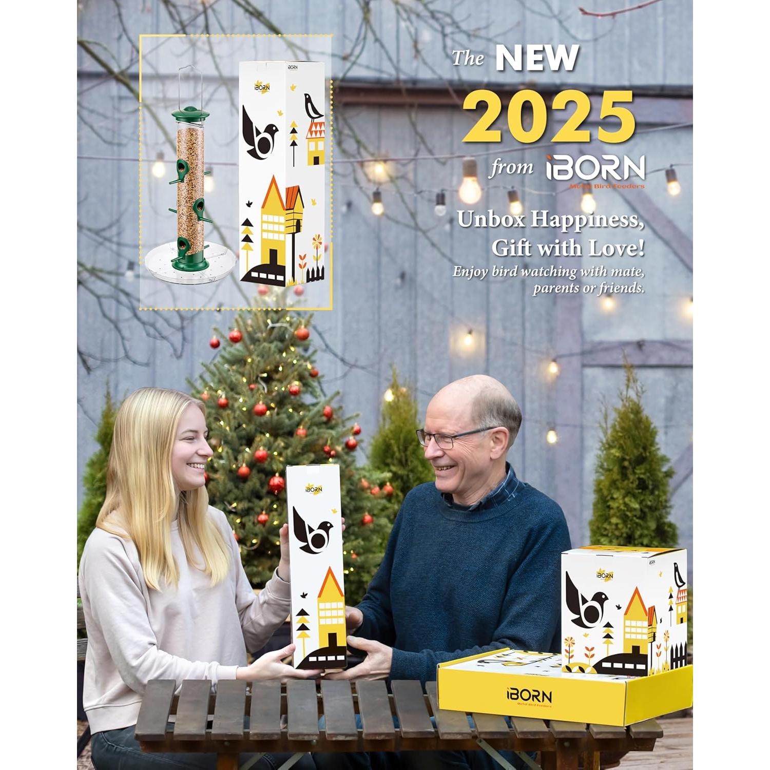 Comedero para Aves iBorn 6 Puertos Metal Verde 35.56 cm