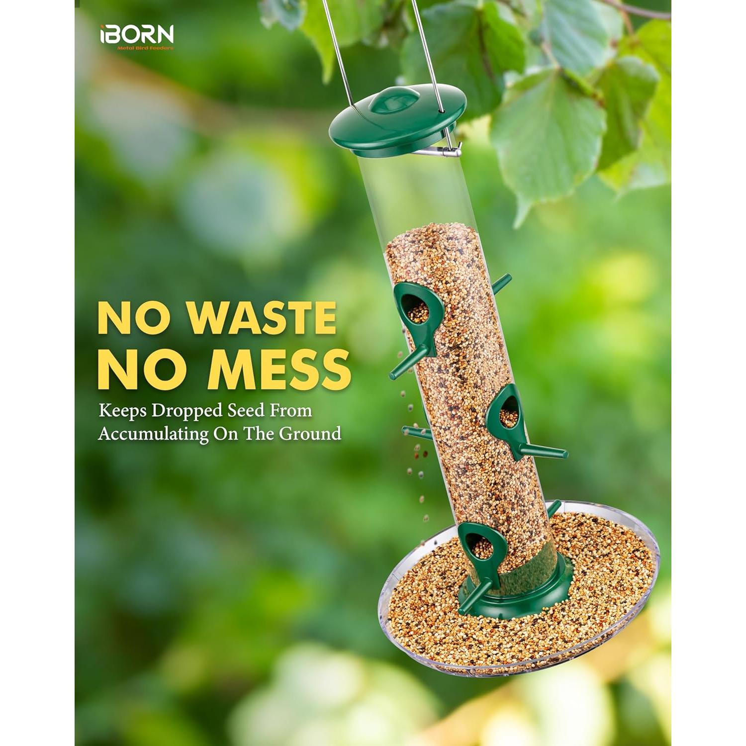 Comedero para Aves iBorn 6 Puertos Metal Verde 35.56 cm