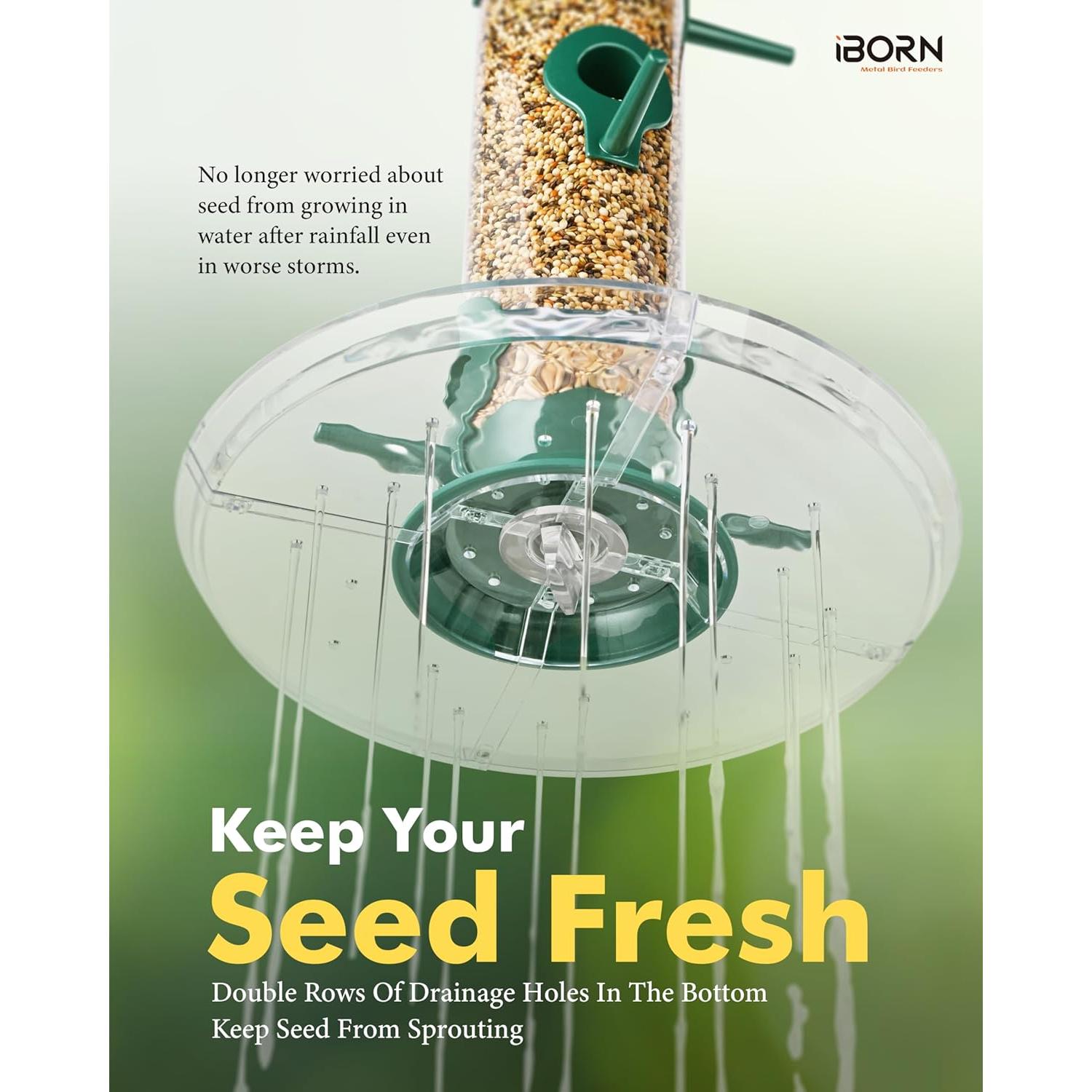 Comedero para Aves iBorn 6 Puertos Metal Verde 35.56 cm