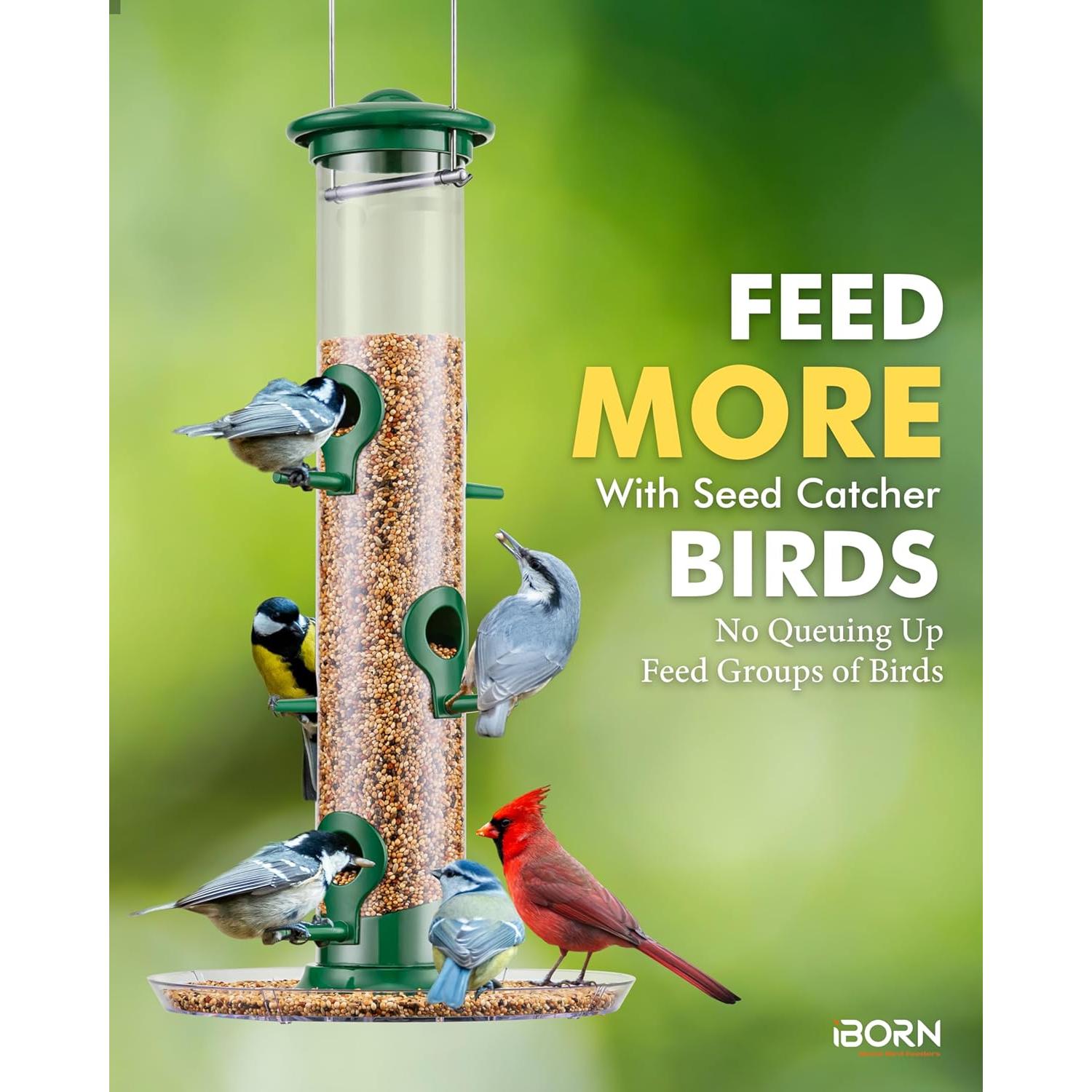 Comedero para Aves iBorn 6 Puertos Metal Verde 35.56 cm