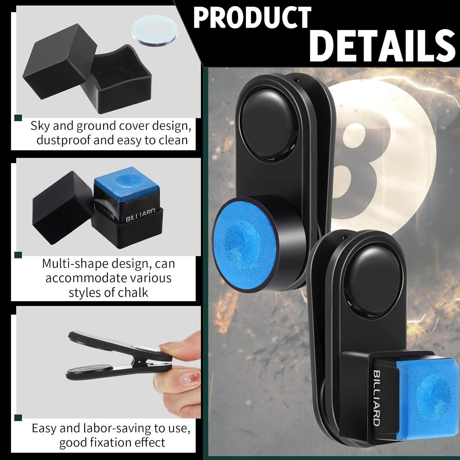 Set de Soporte Magnético y Tiza para Billar Silipull - 2 Piezas