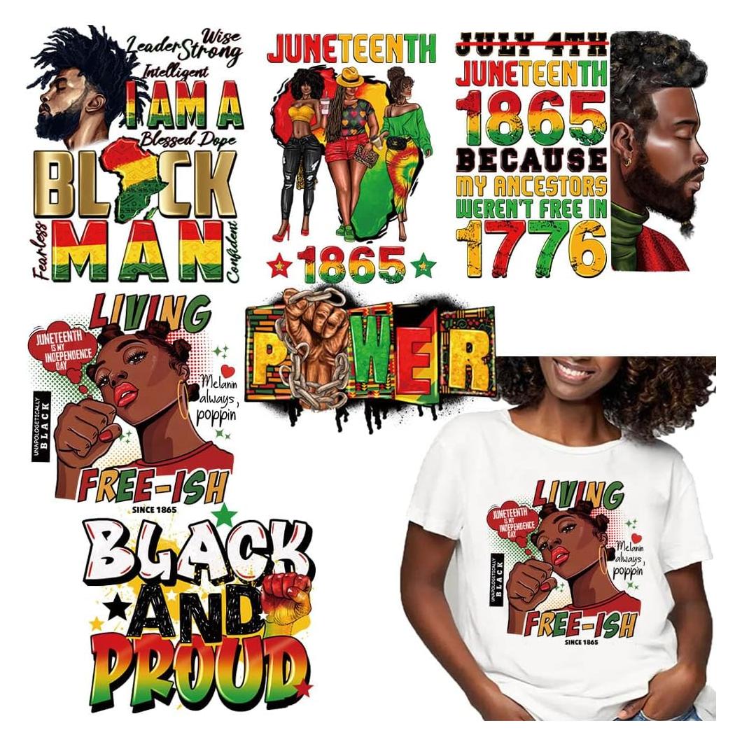 6 Parches de Transferencia de Calor Juneteenth ROMODIYA 1865