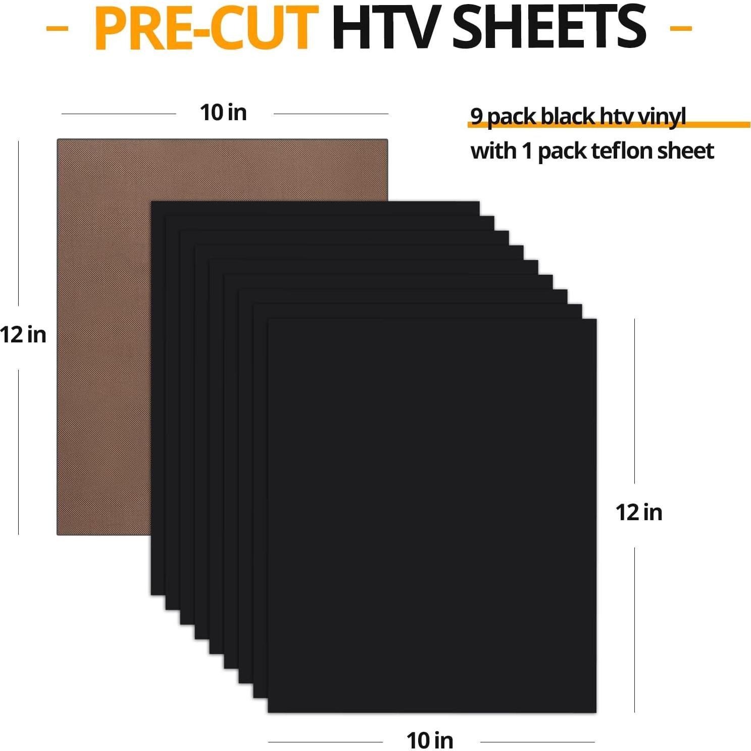 Vinilo de Transferencia de Calor Negro HTVRONT 10 Pack 30.48x25.4cm