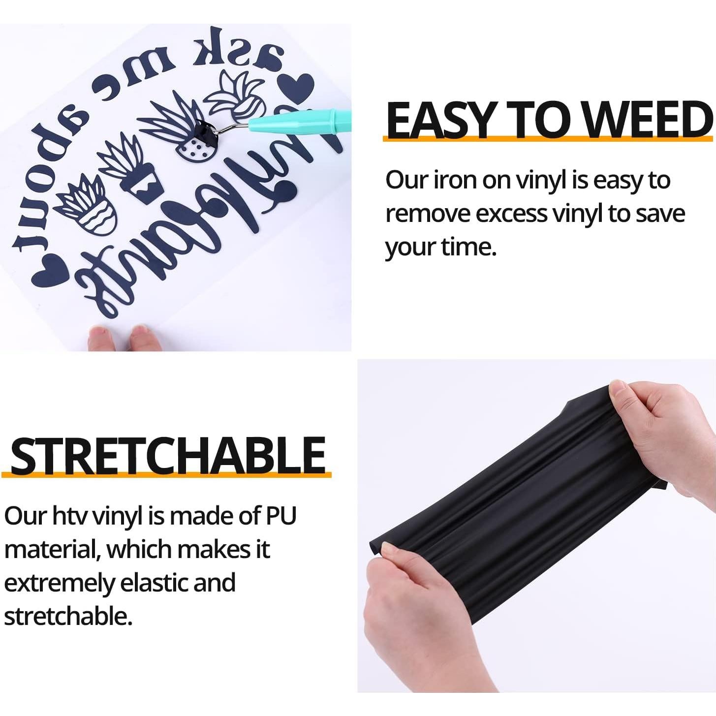 Vinilo de Transferencia de Calor Negro HTVRONT 10 Pack 30.48x25.4cm