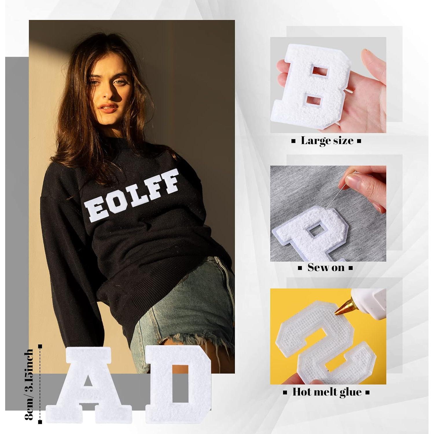 104 Parches de Letras Chenille Jutom para Planchar Blancos