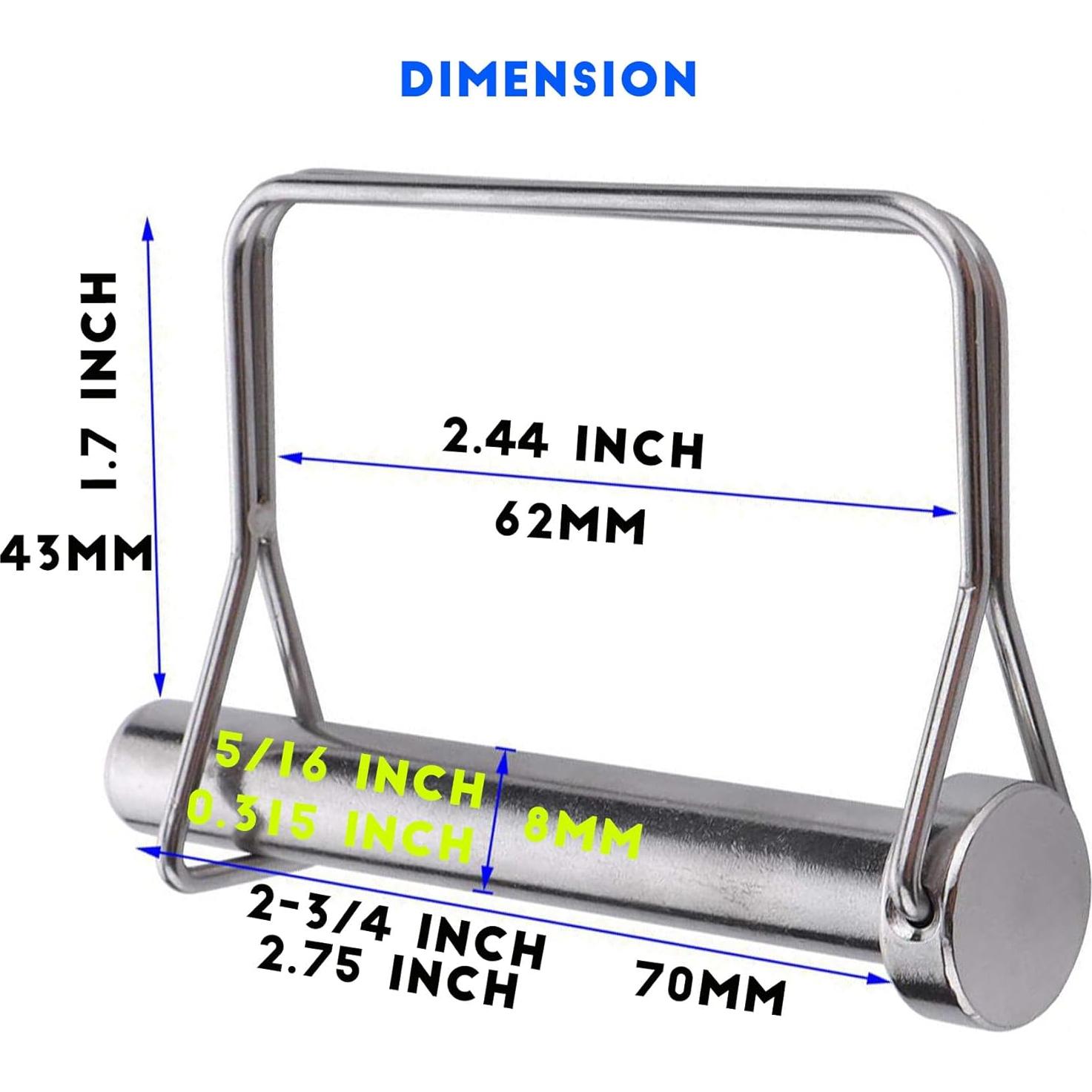 10 Pasadores de Acoplador de Remolque YTKO 8-12mm Galvanizados
