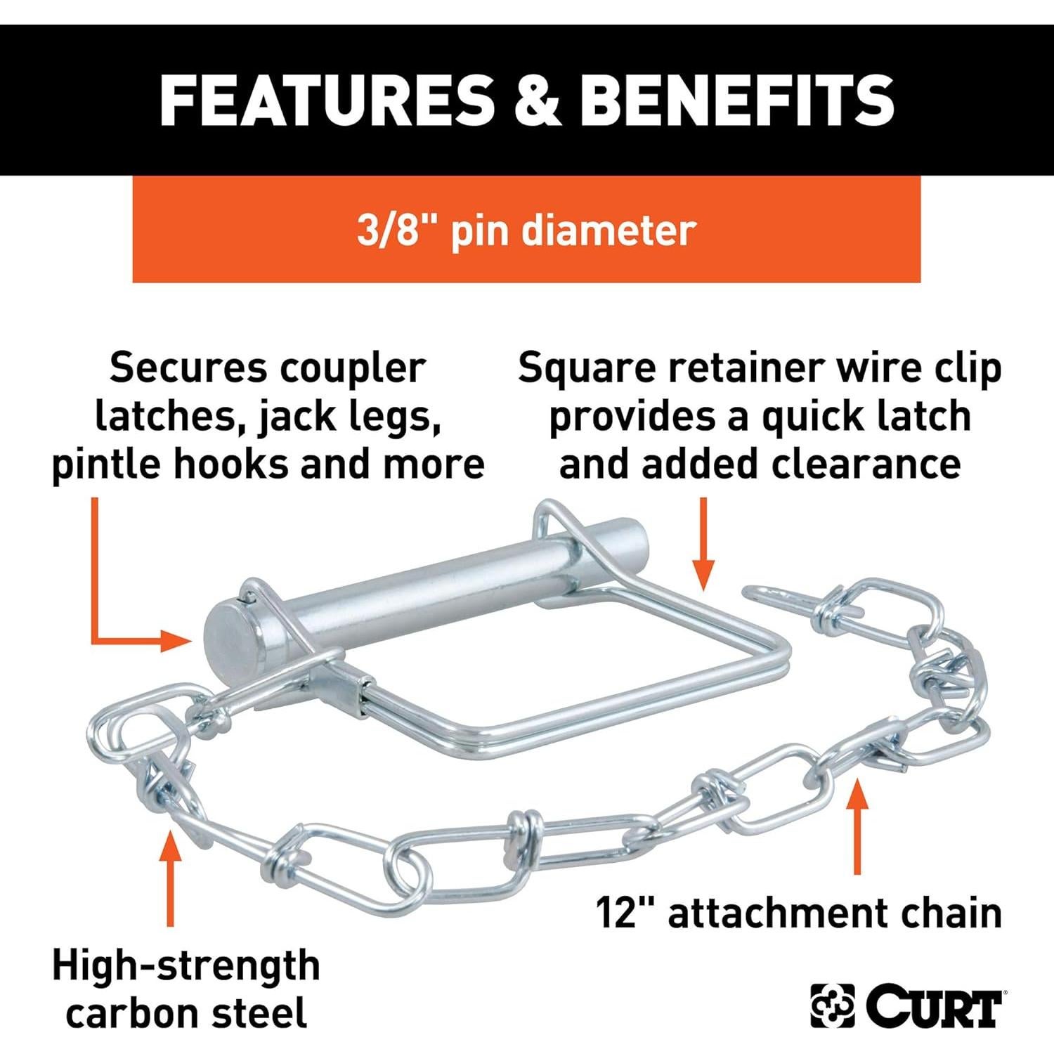 Pasador de Seguridad CURT 28001 0.95 cm con Cadena 30.48 cm