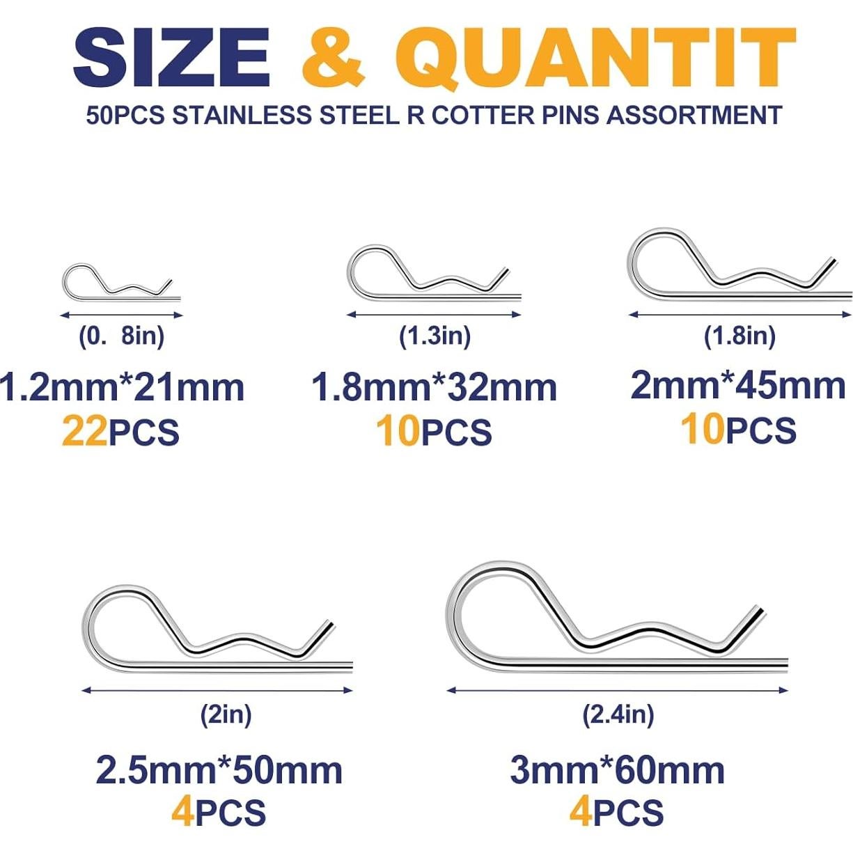 Kit de Pasadores de Cotter BONXAXK - 50 Pcs, 5 Tamaños