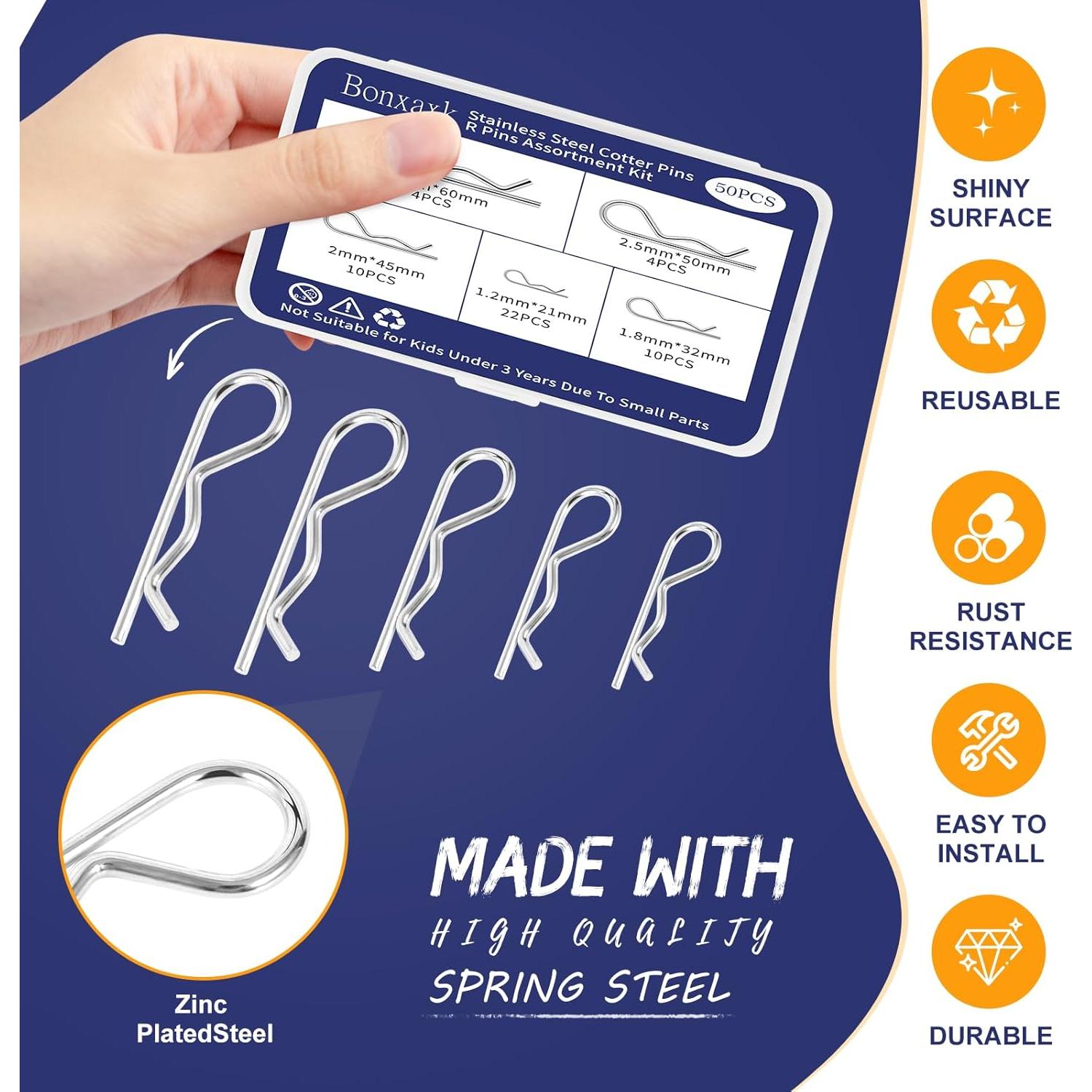 Kit de Pasadores de Cotter BONXAXK - 50 Pcs, 5 Tamaños