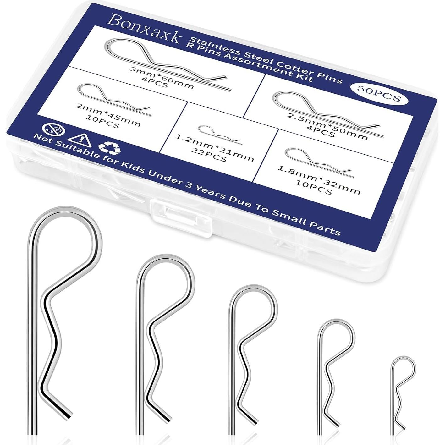 Kit de Pasadores de Cotter BONXAXK - 50 Pcs, 5 Tamaños
