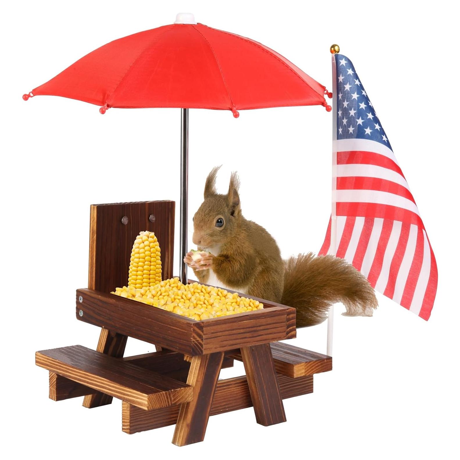 Comedero de mesa para ardillas USHINE GARDENS de madera