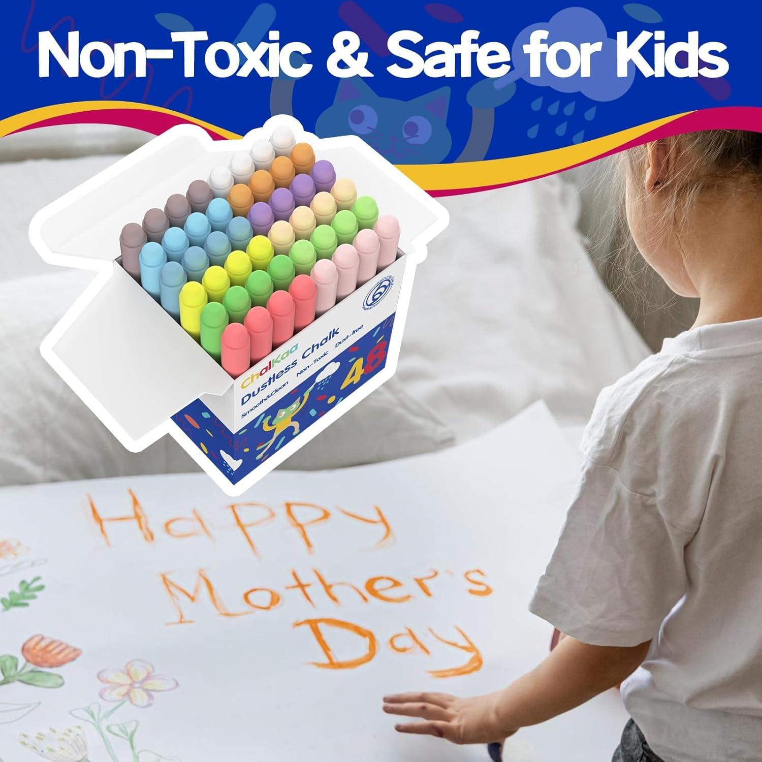 Tiza Sin Polvo ChalKaa 48PCS Borrable para Niños Multicolor