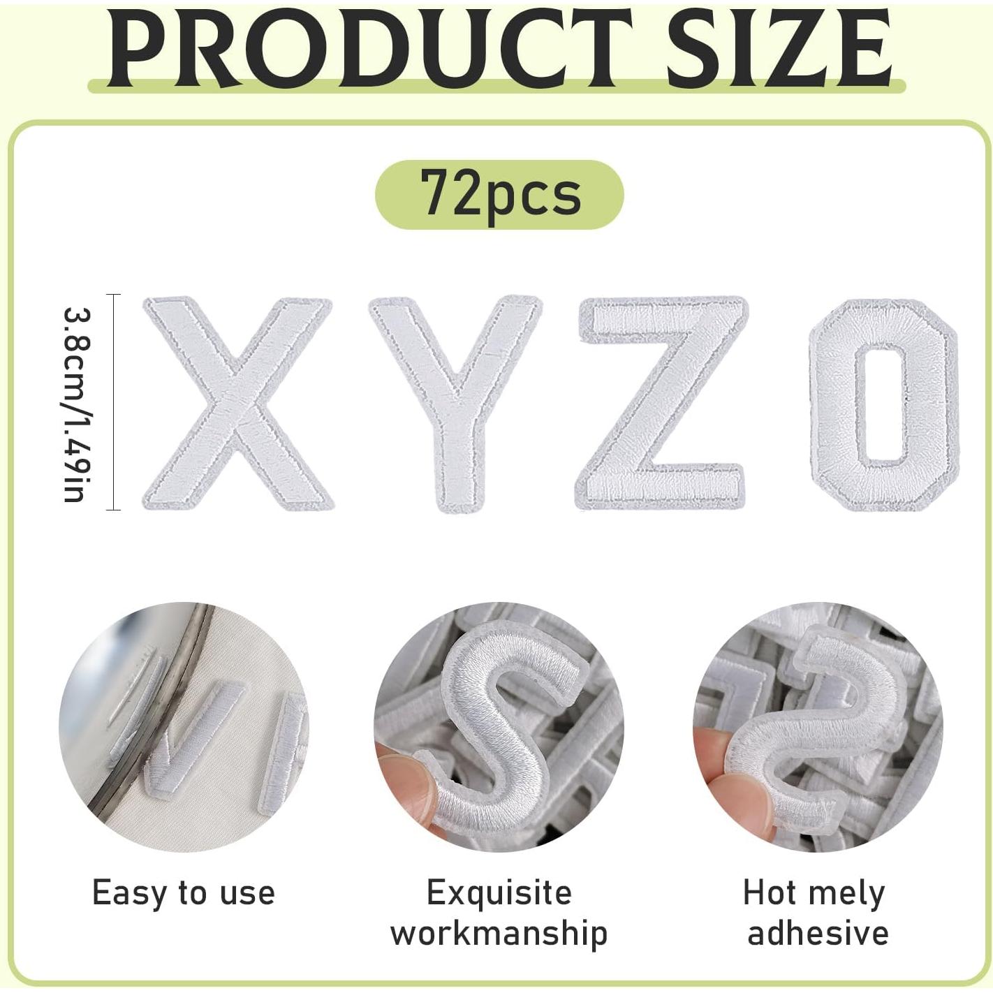 72 Piezas Parches Bordados Letras y Números RF-patch Blancos