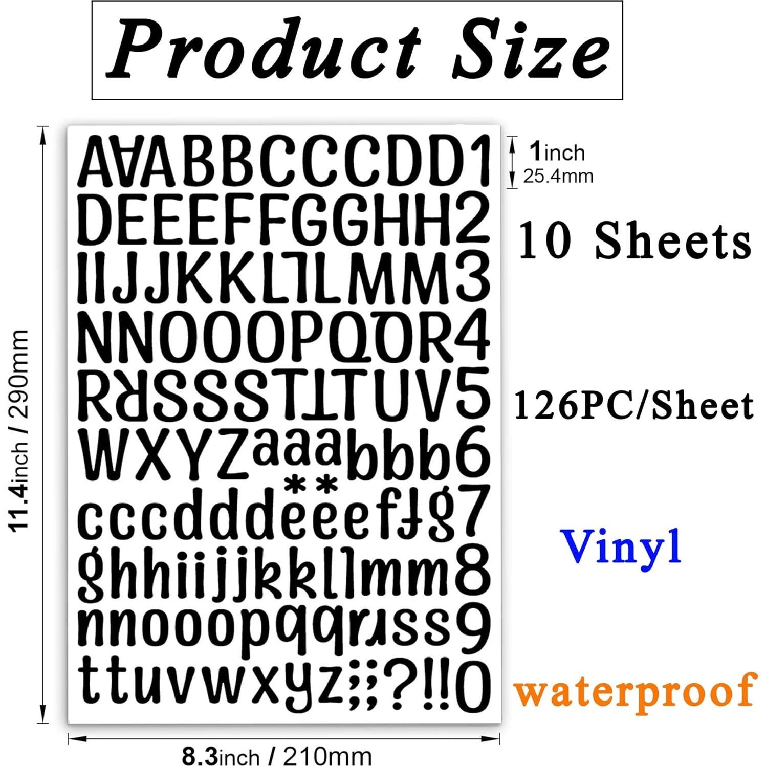 Calcomanías Letras y Números Vinilo Debinolo 1260 Piezas 2.54cm