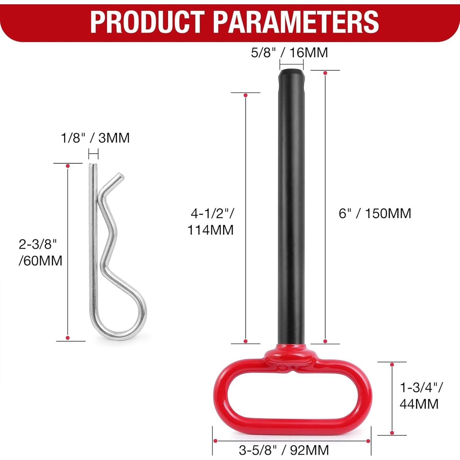 Pasador de Enganche de Remolque Jamiikury 2 Pcs 1.59 cm x 15.24 cm