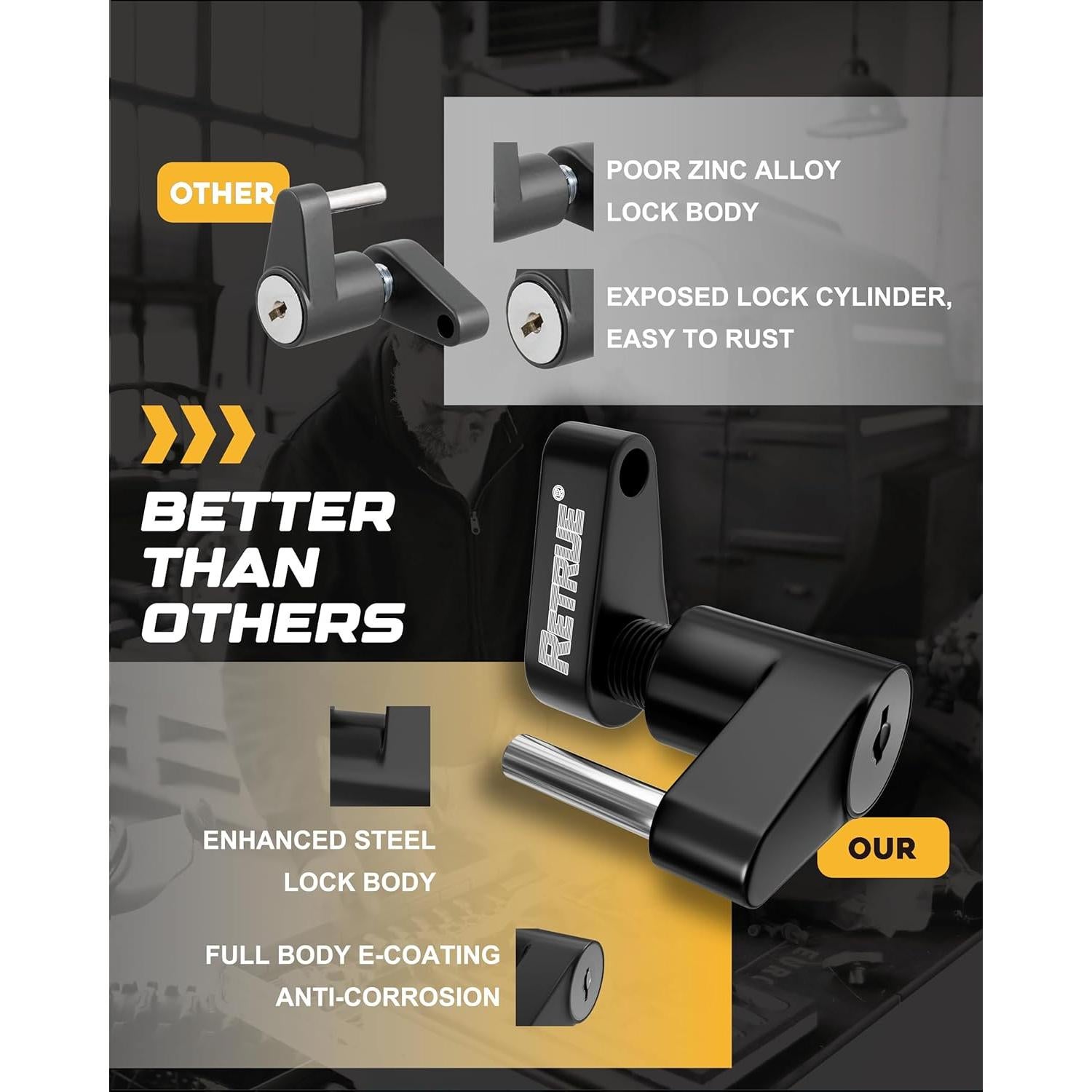 Cerradura de Acoplador de Remolque RETRUE, Alta Seguridad, Negro