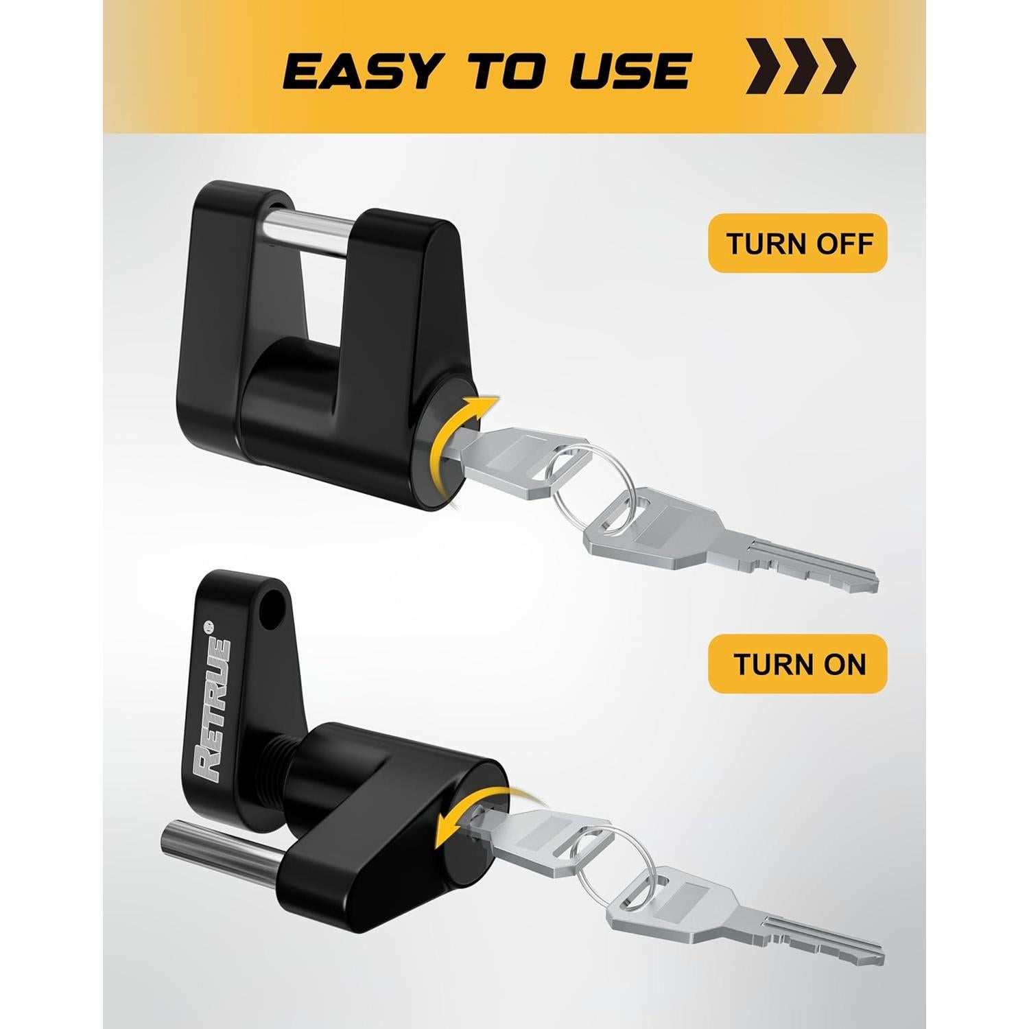 Cerradura de Acoplador de Remolque RETRUE, Alta Seguridad, Negro