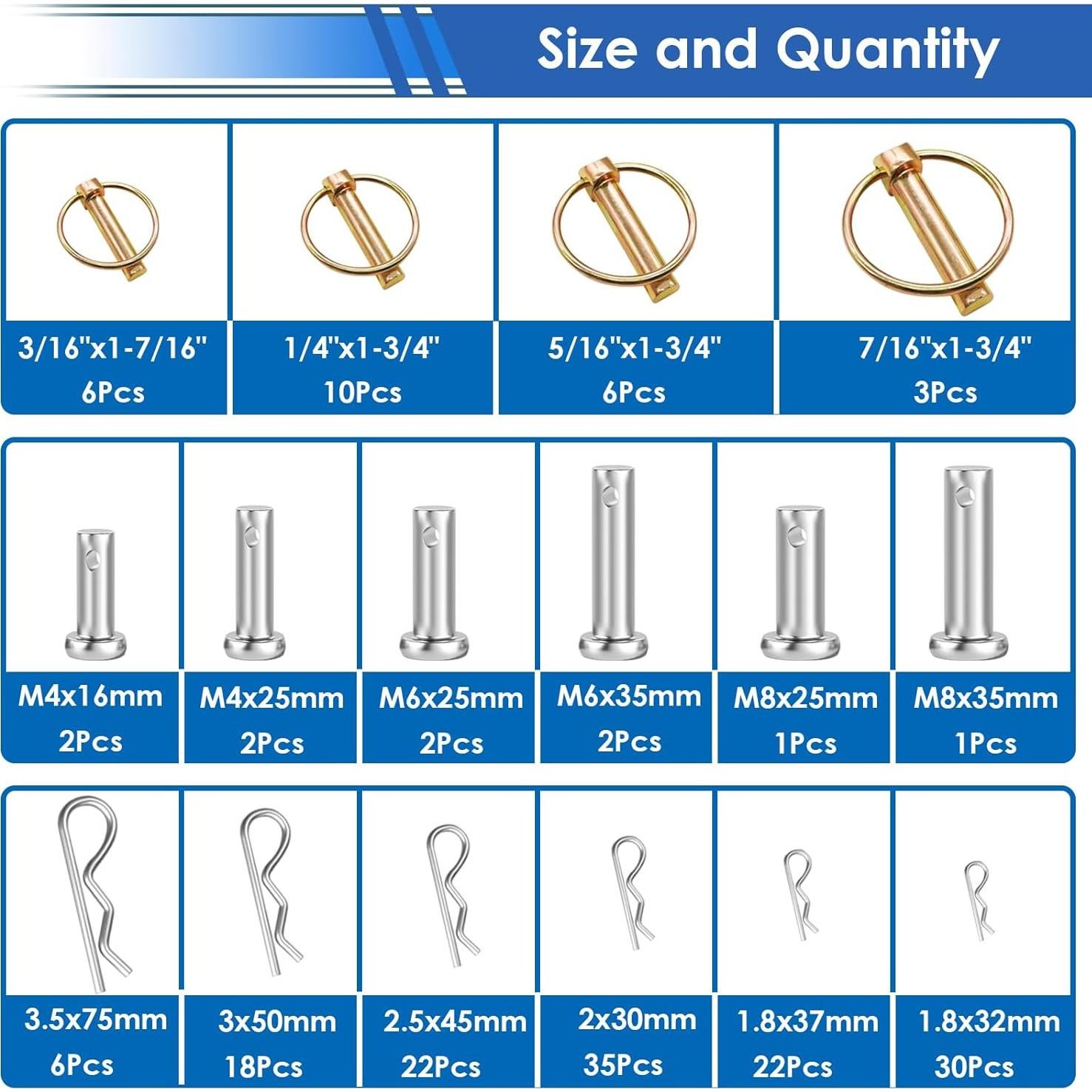 Kit de 270 Pasadores de Enganche smseace para Remolques y Jardín